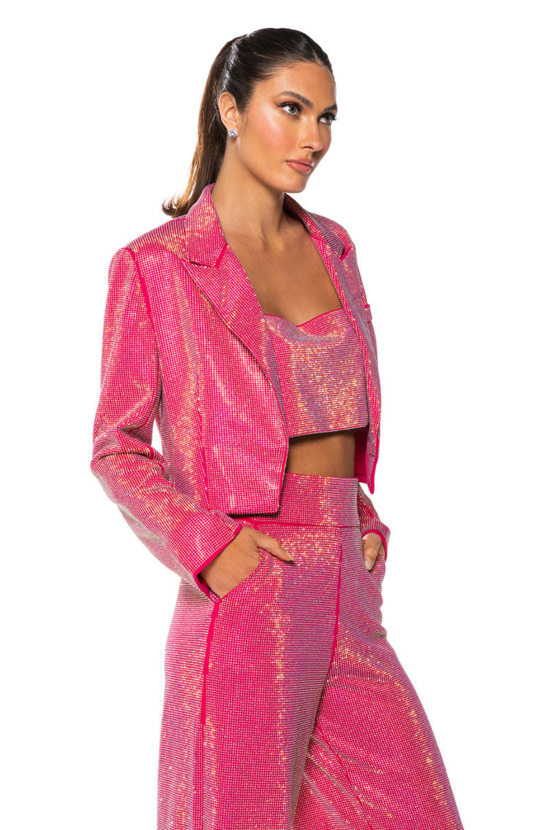 CENTER OF ATTENTION RHINESTONE BLAZER IN PINK