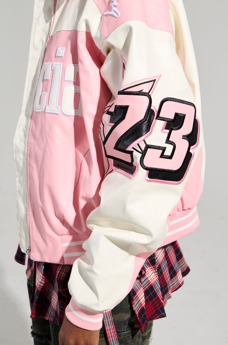 KEEP IT MOVING MOTO BOMBER IN LIGHT PINK