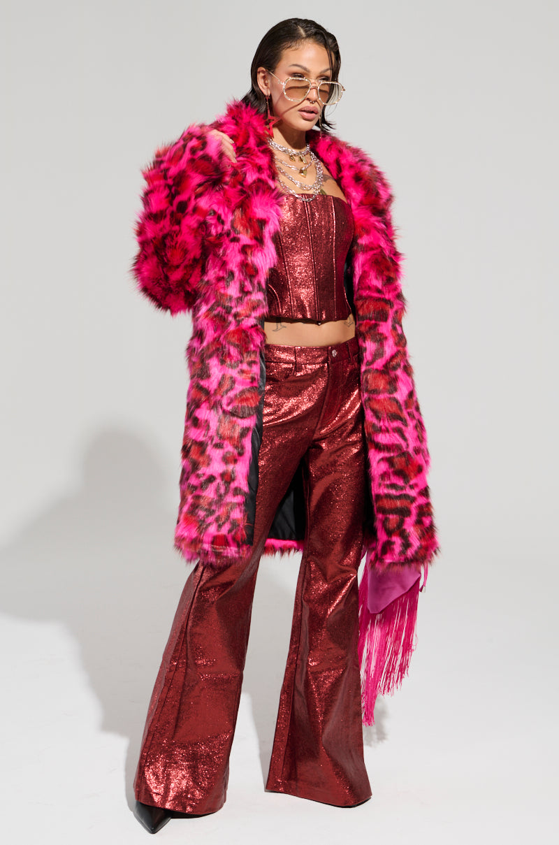 CHEETAH DYNASTY PINK MULTI FAUX FUR JACKET