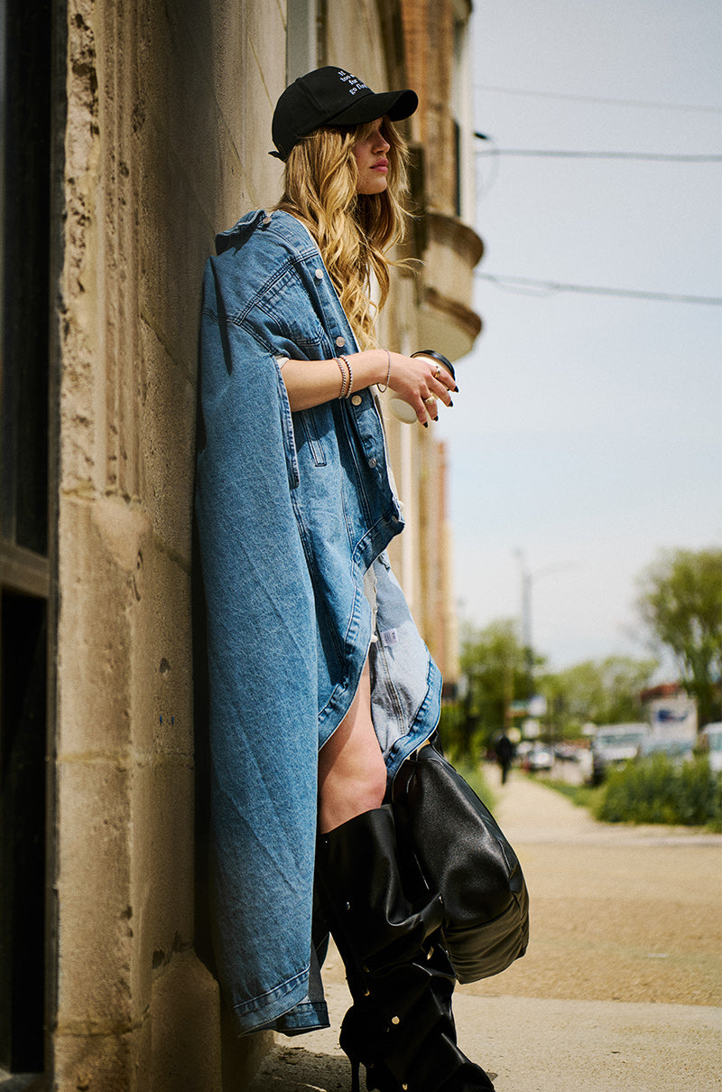 DON'T TALK LOUD MAXI DENIM PONCHO