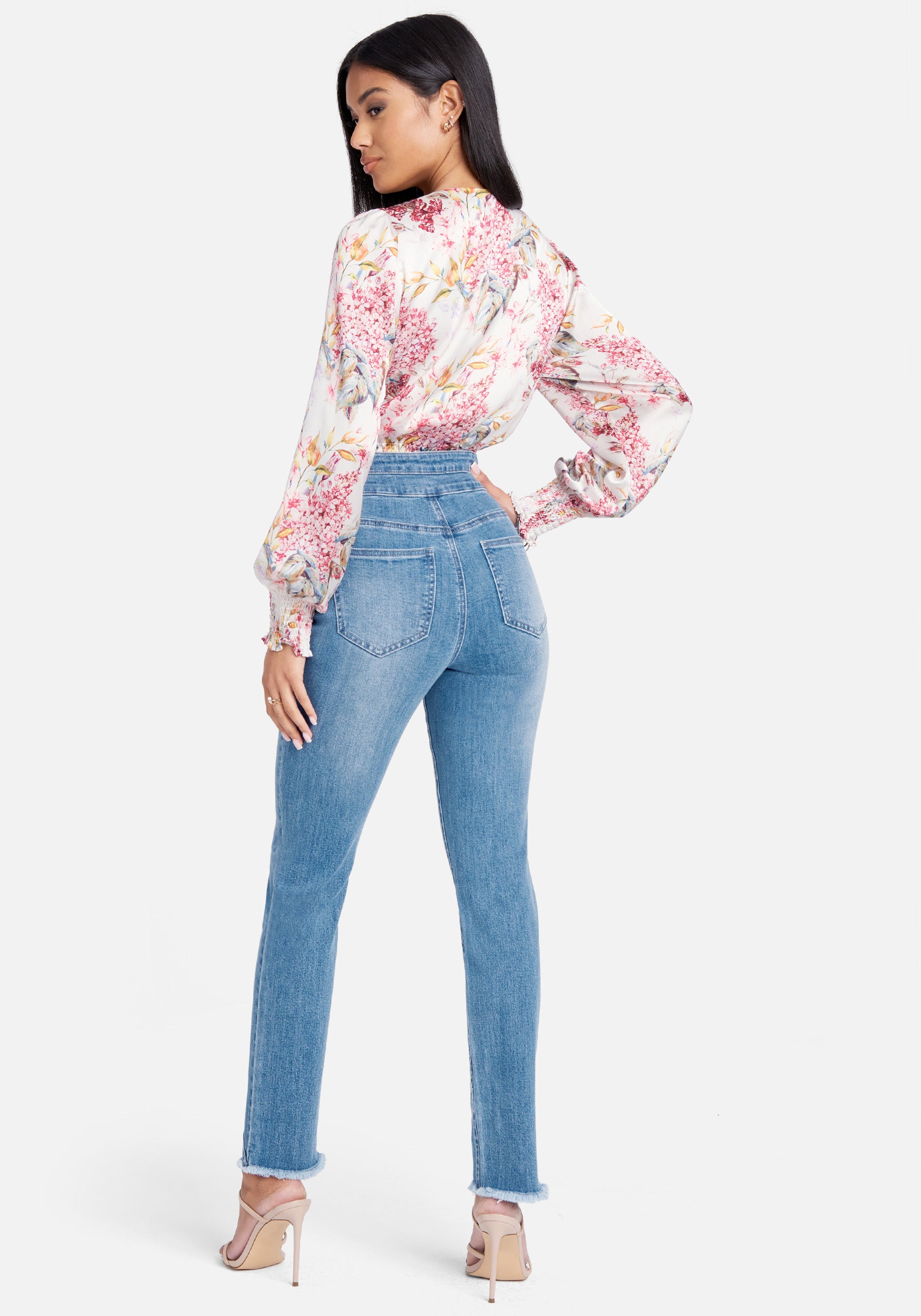 High Waist Seam Detail Slim Leg Jeans