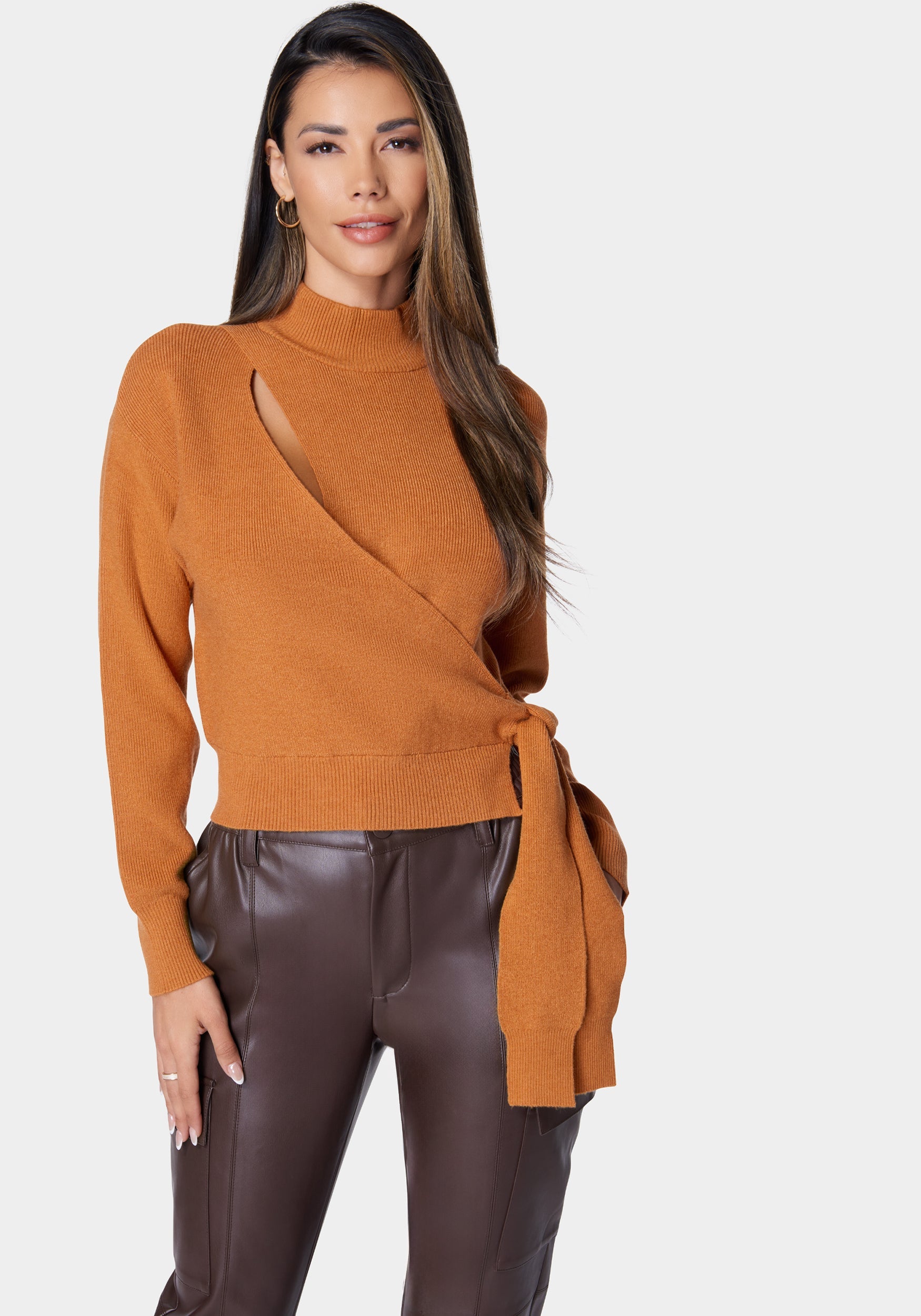 Wrap Front Mock Neck Sweater