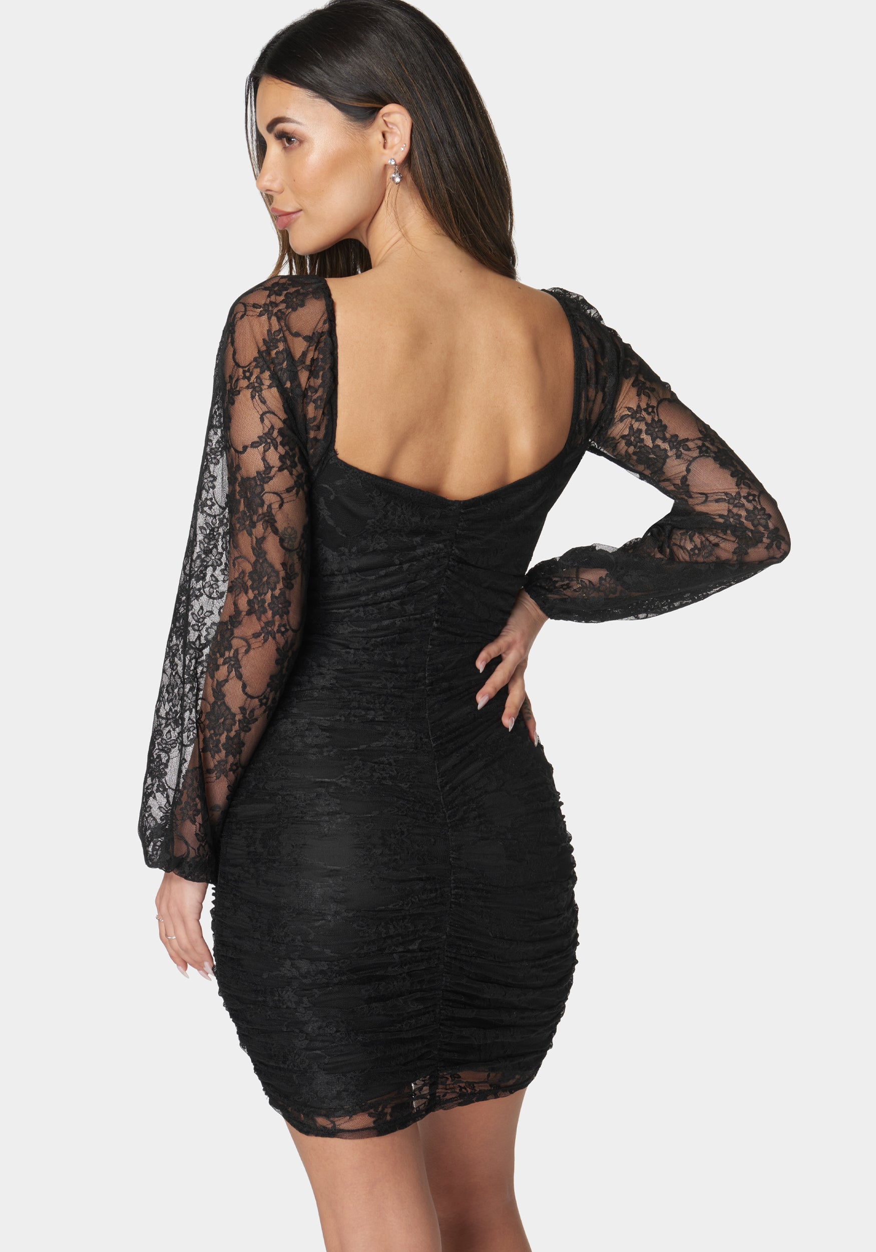 Lace Square Neck Ruch Dress