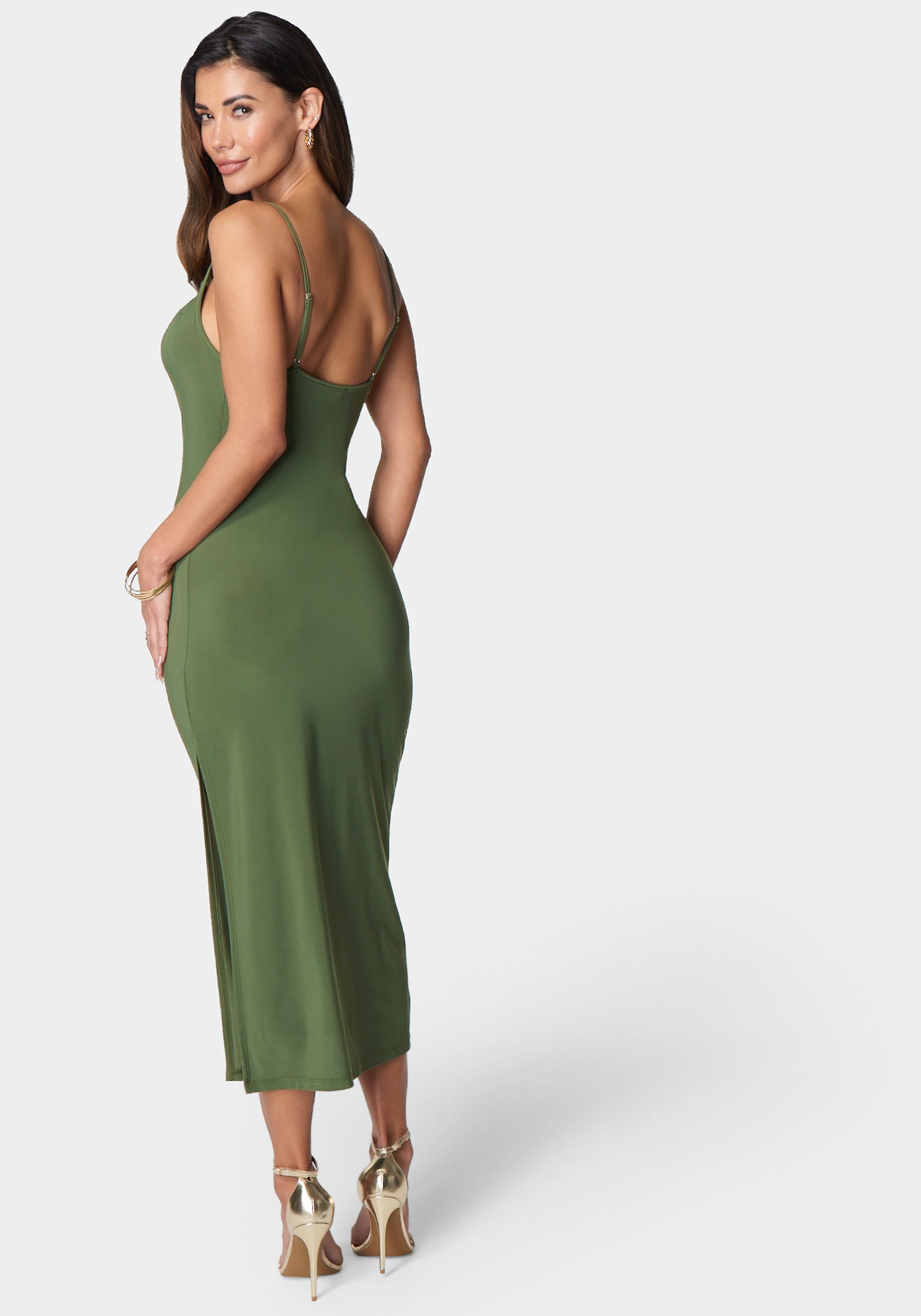 Cowl Neck Spaghetti Strap Slit Maxi