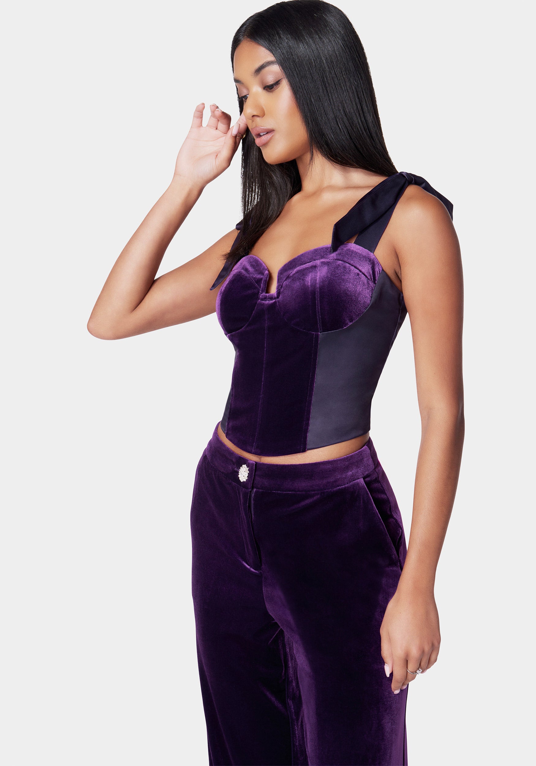 Satin Combo Velour Bustier Top