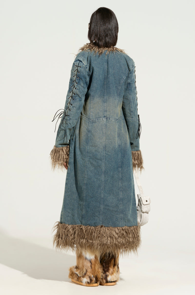 SADE FUR TRIM DENIM TRENCH