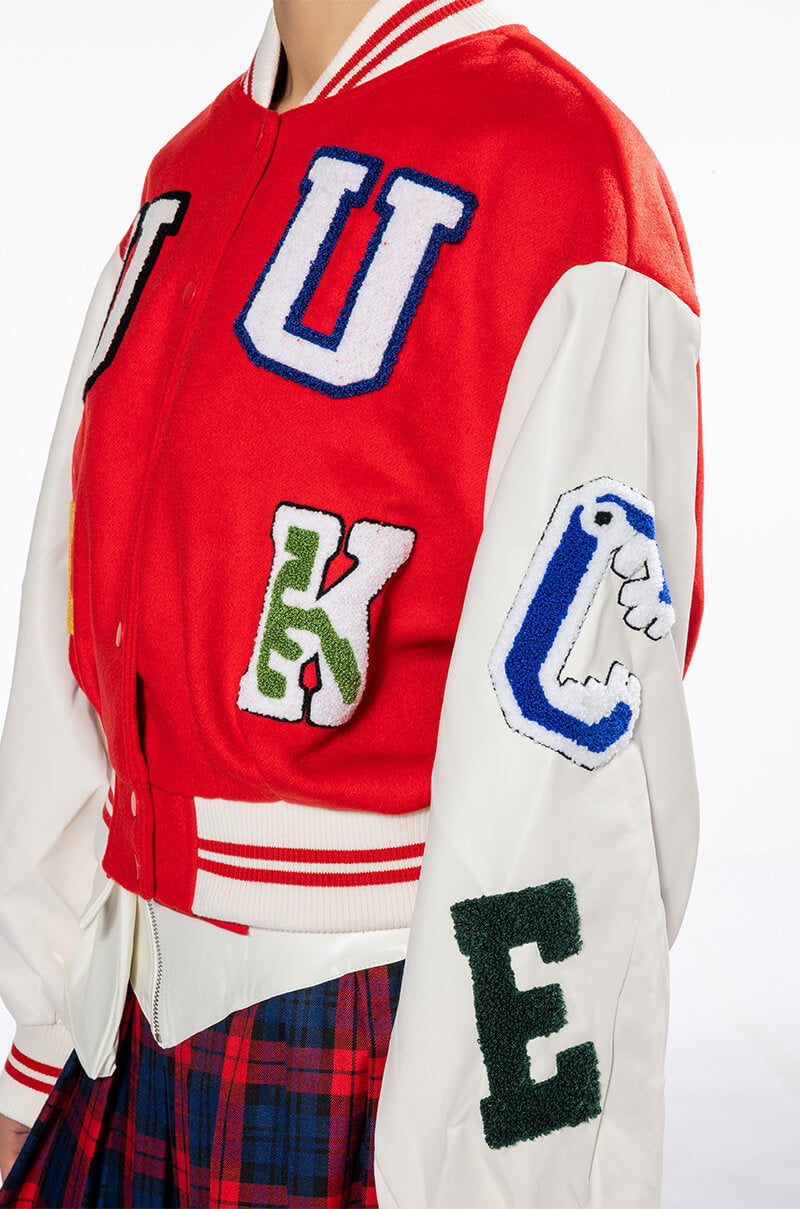 DOUBLE U PATCH WORK VARSITY BOMBER