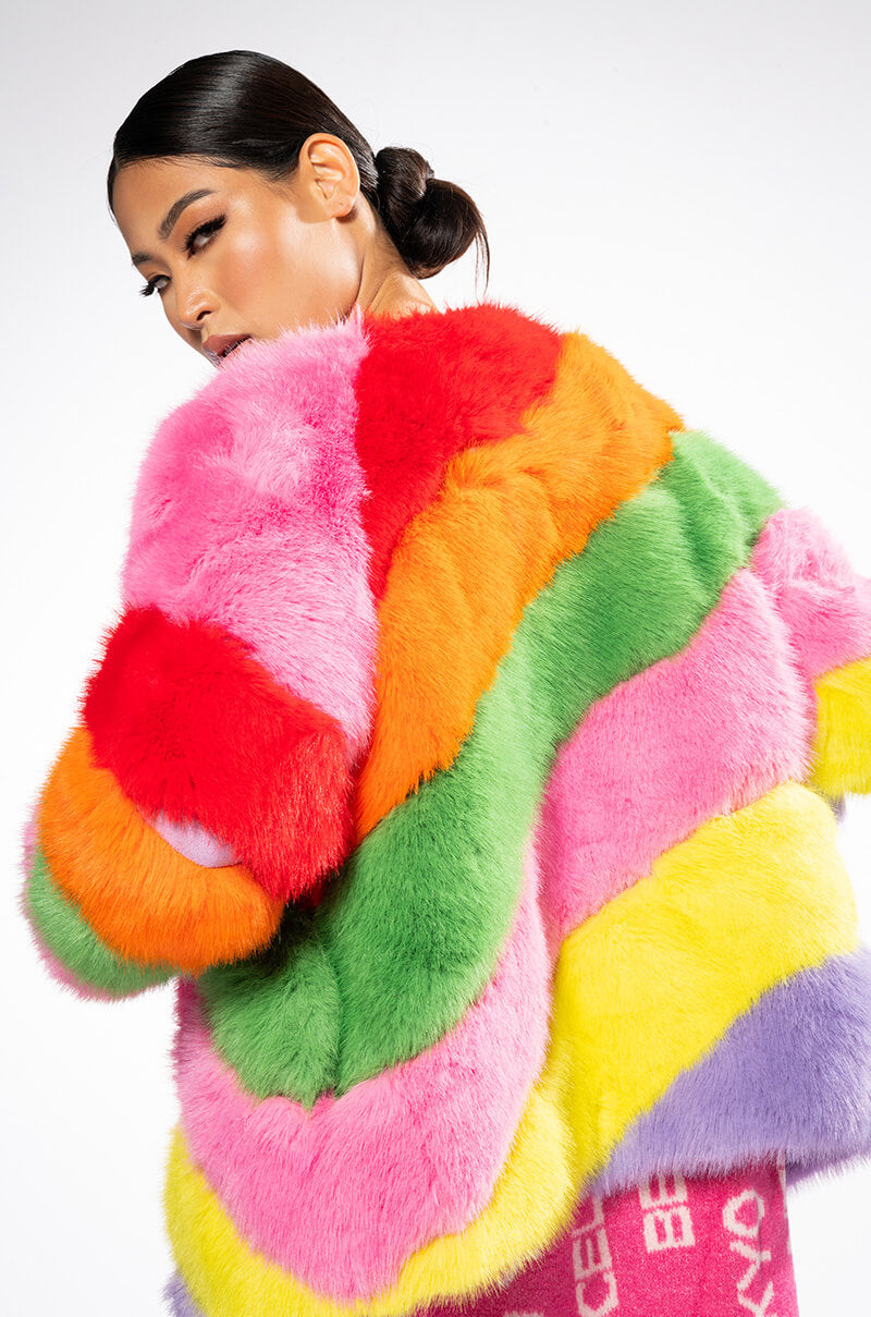 JAYLEY BRAND FAUX FUR RAINBOW JACKET