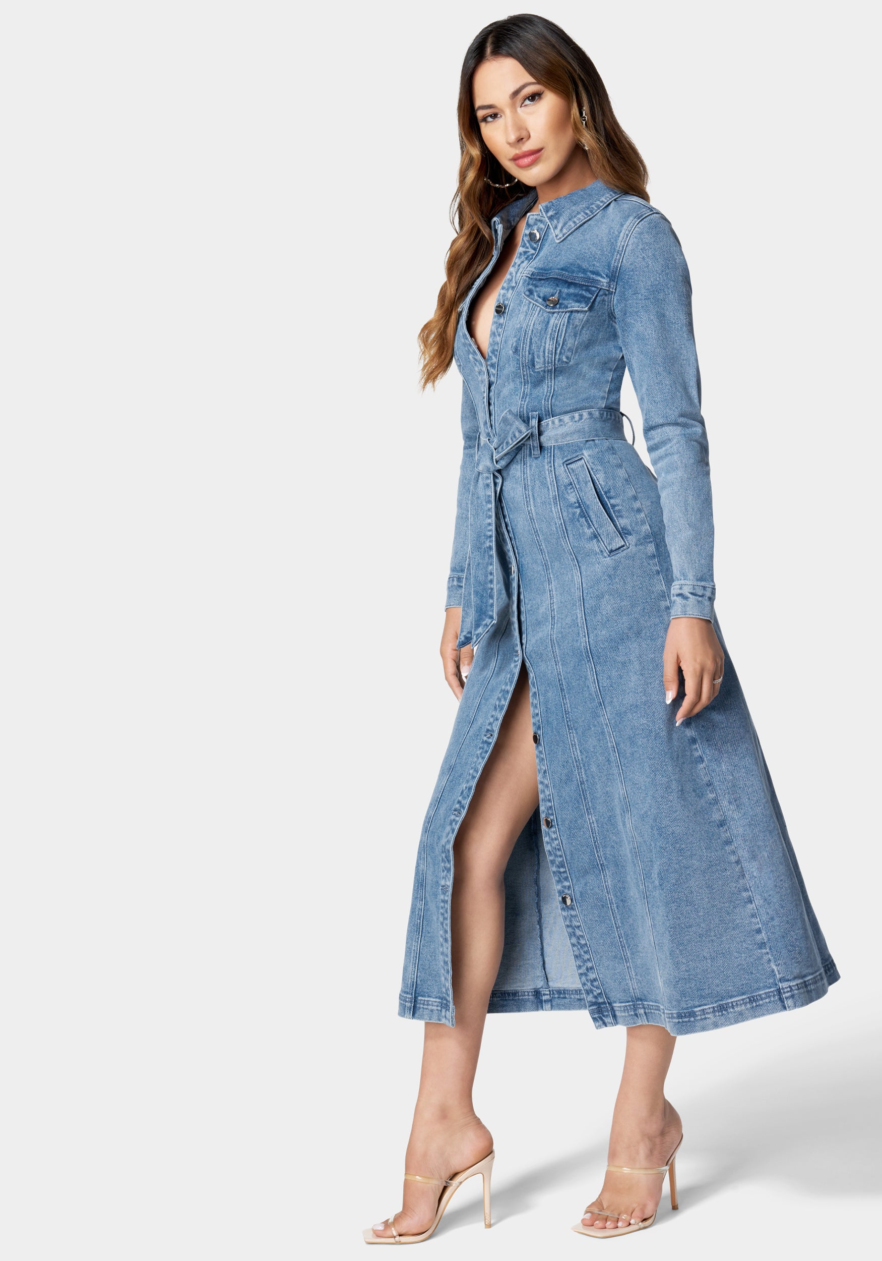 Button Down Long Denim Dress