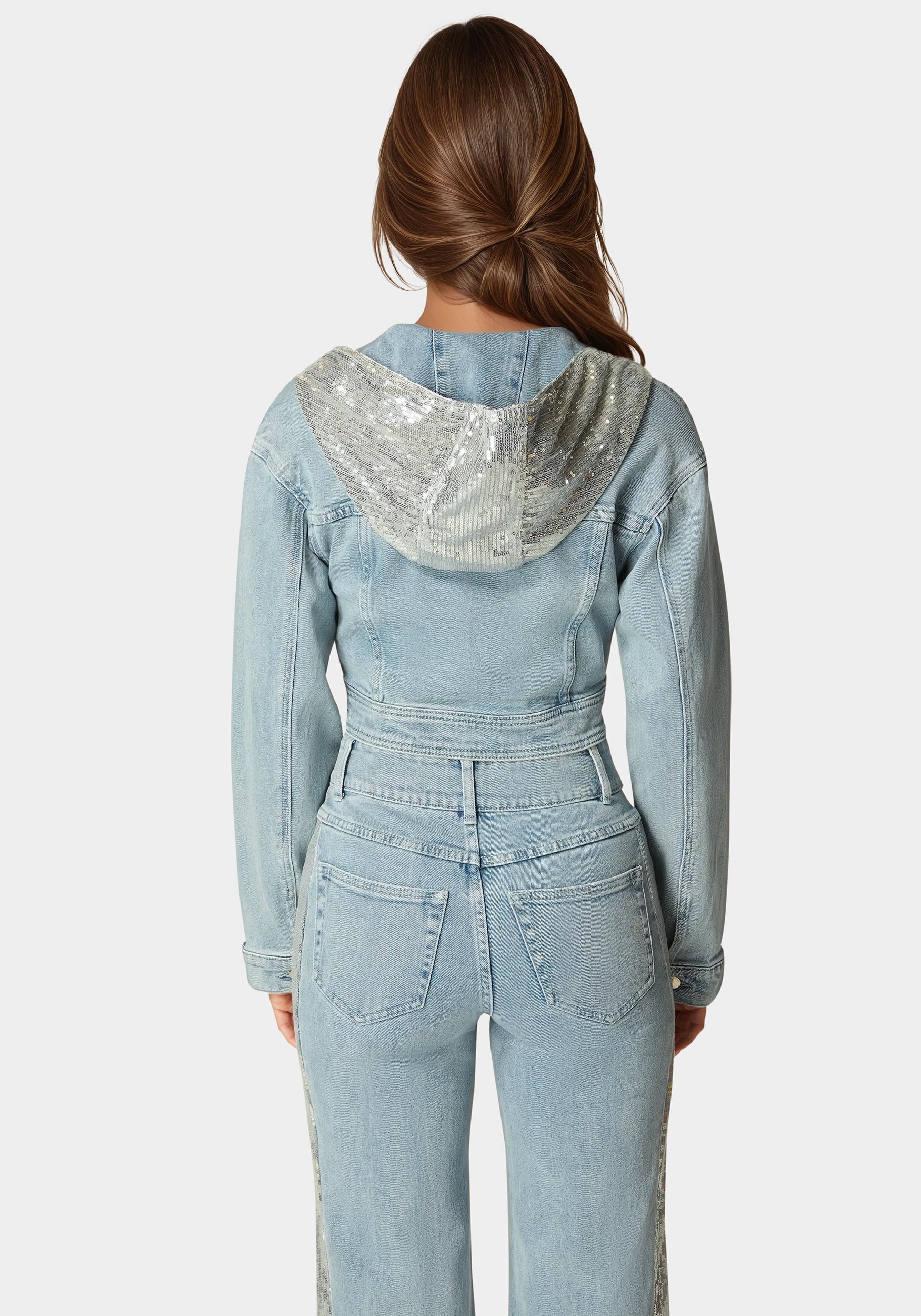 Sequin Hooded Denim Jacket