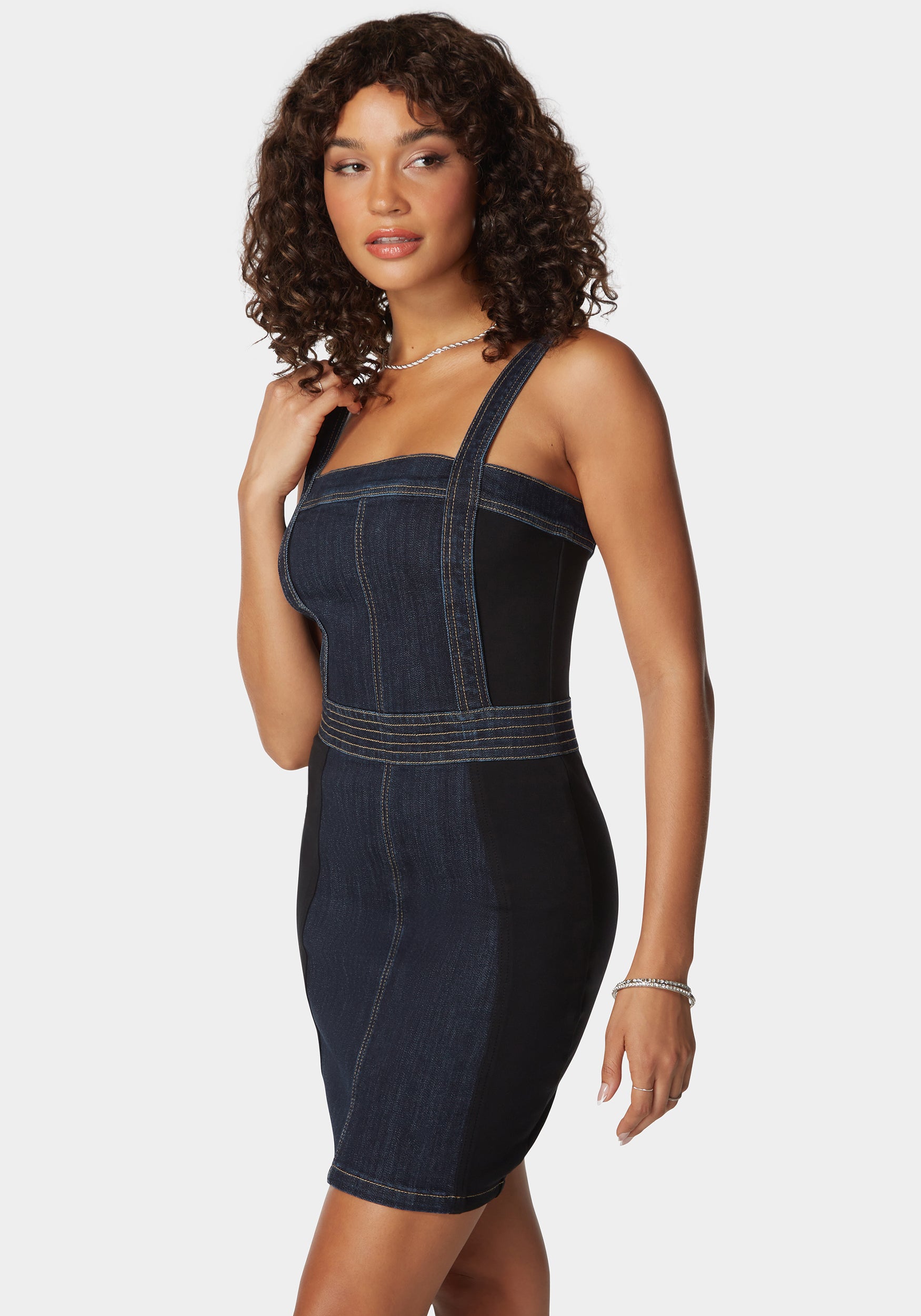 Stretch Combo Fitted Denim Dress