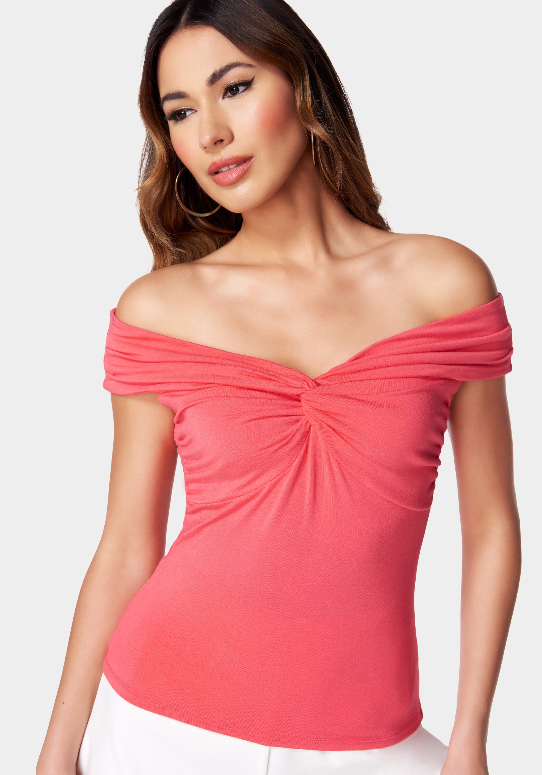 Off Shoulder Front Twist Draped Top