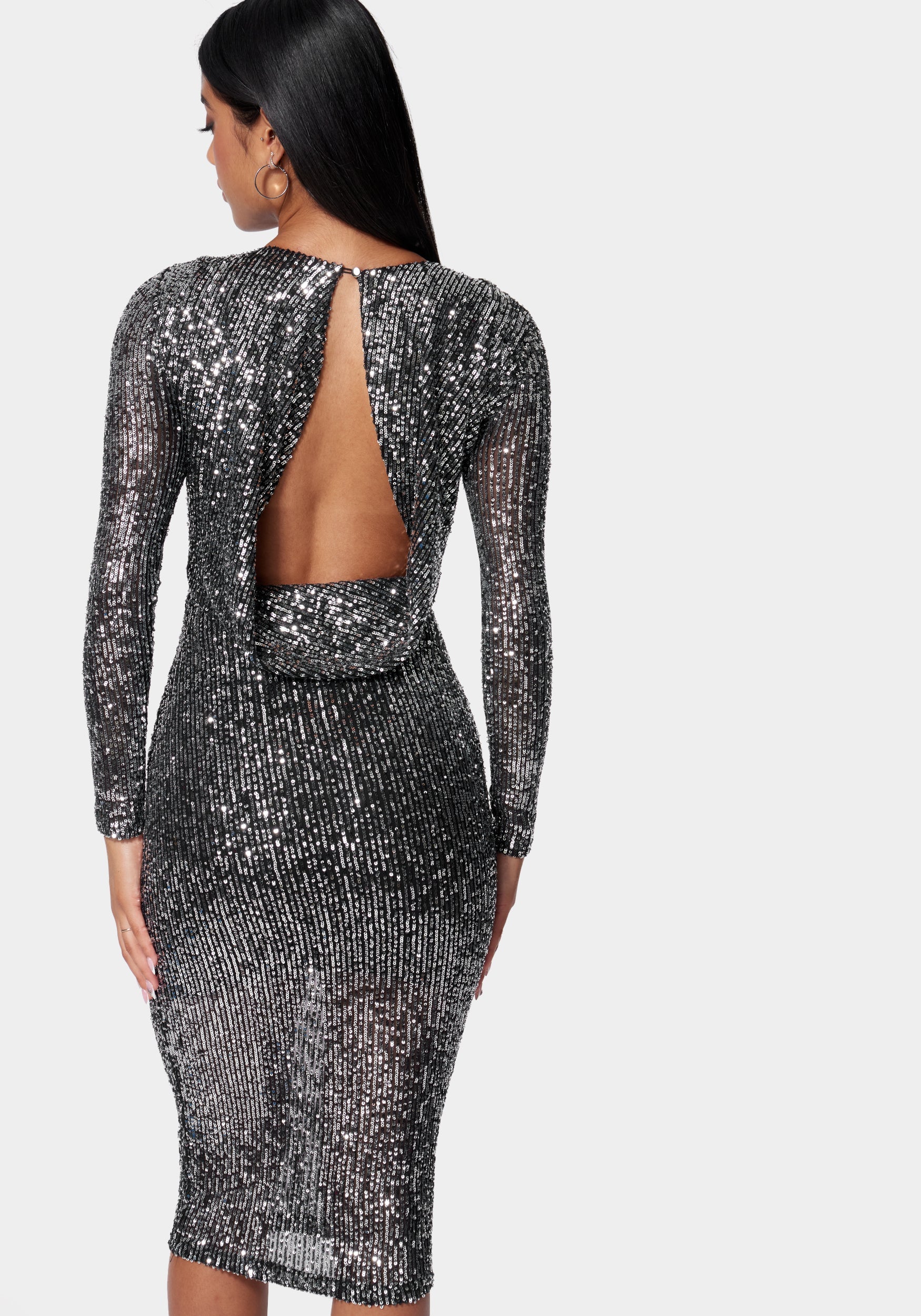 Sequin Cowl Back Midi Dress