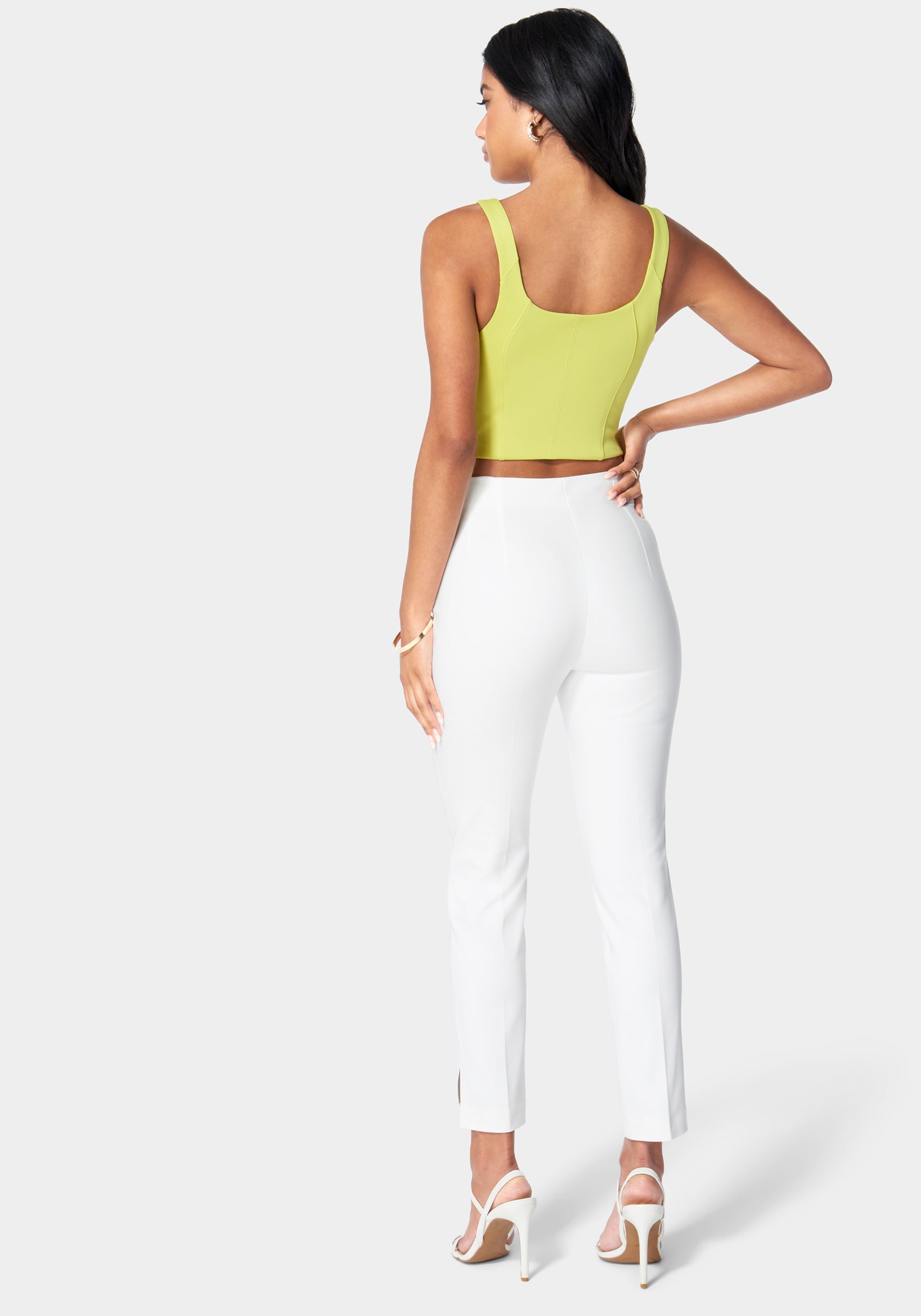 High Waist Side Slit Slim Leg Tailored Pant