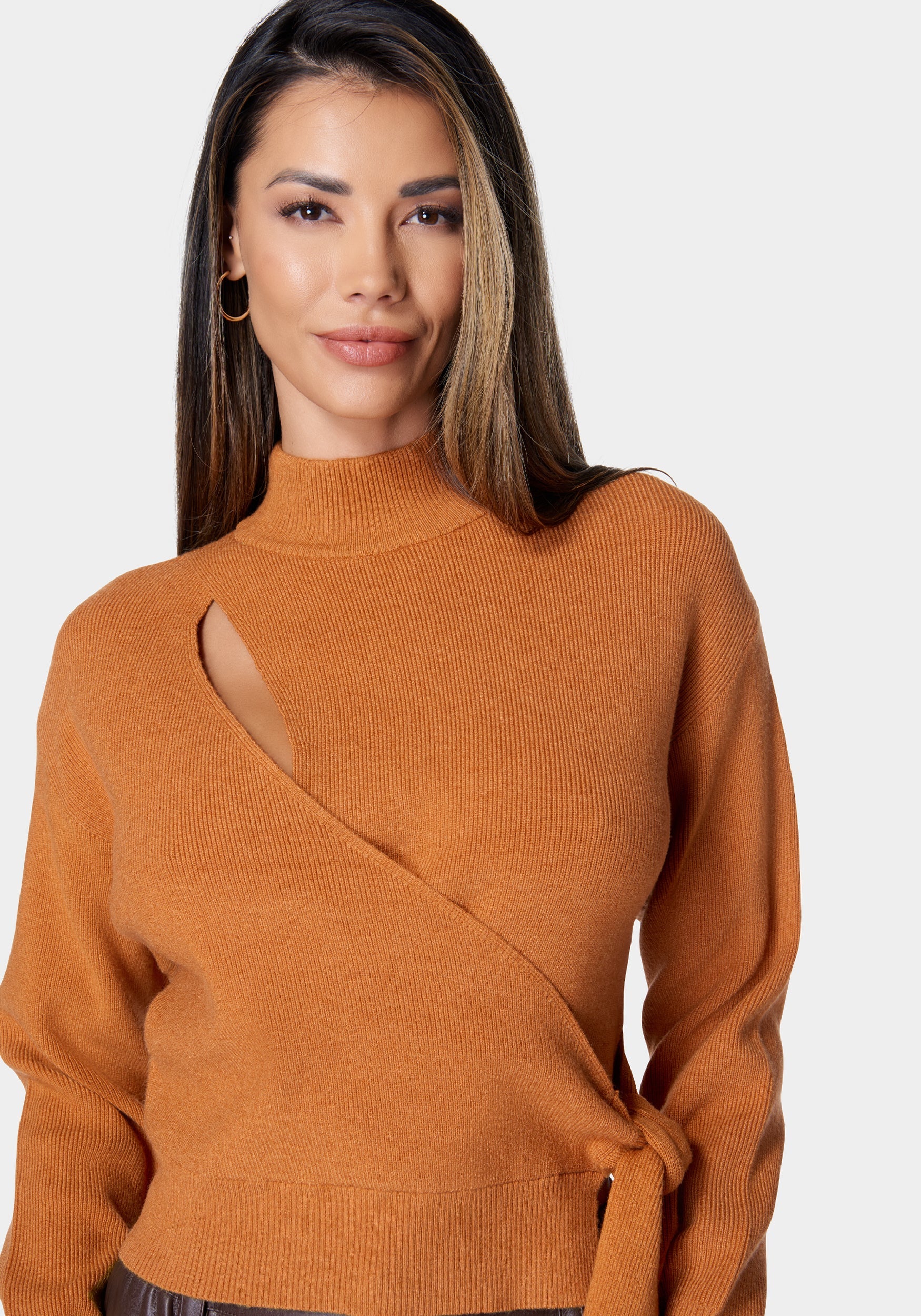 Wrap Front Mock Neck Sweater