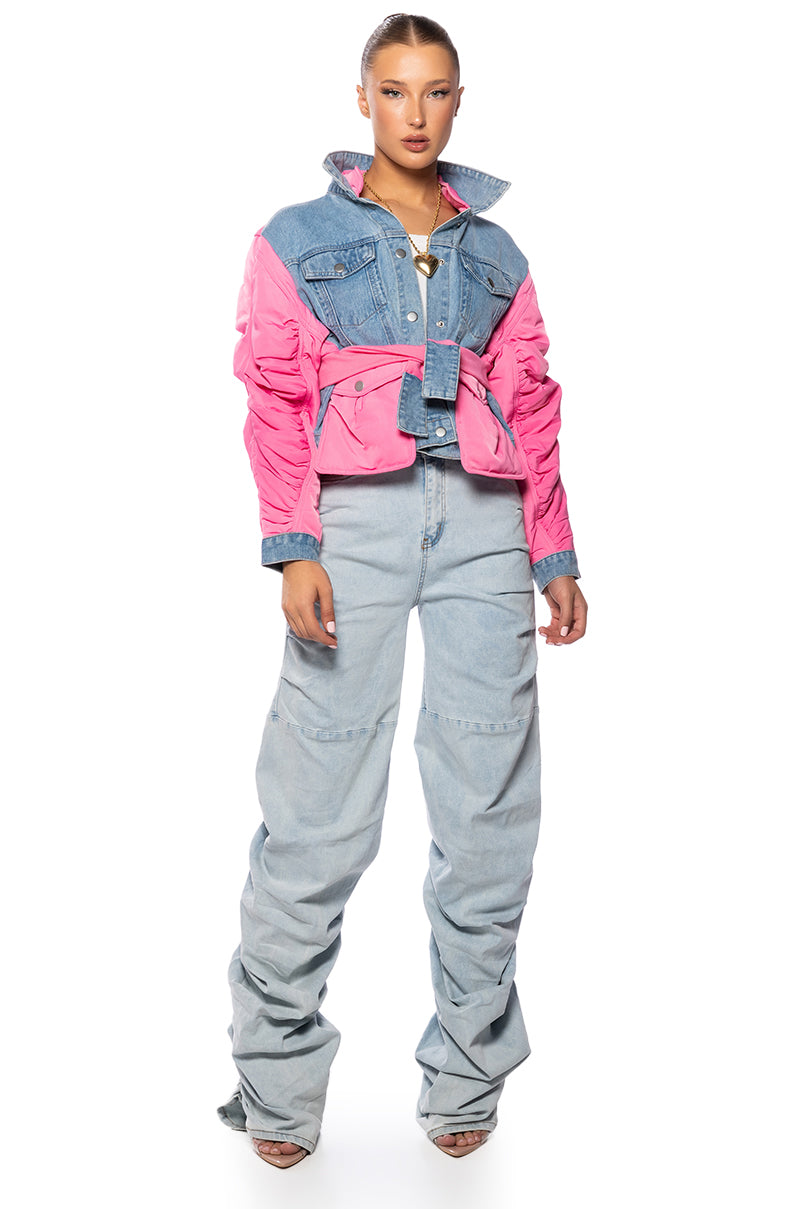 NYLON DENIM JACKET IN PINK