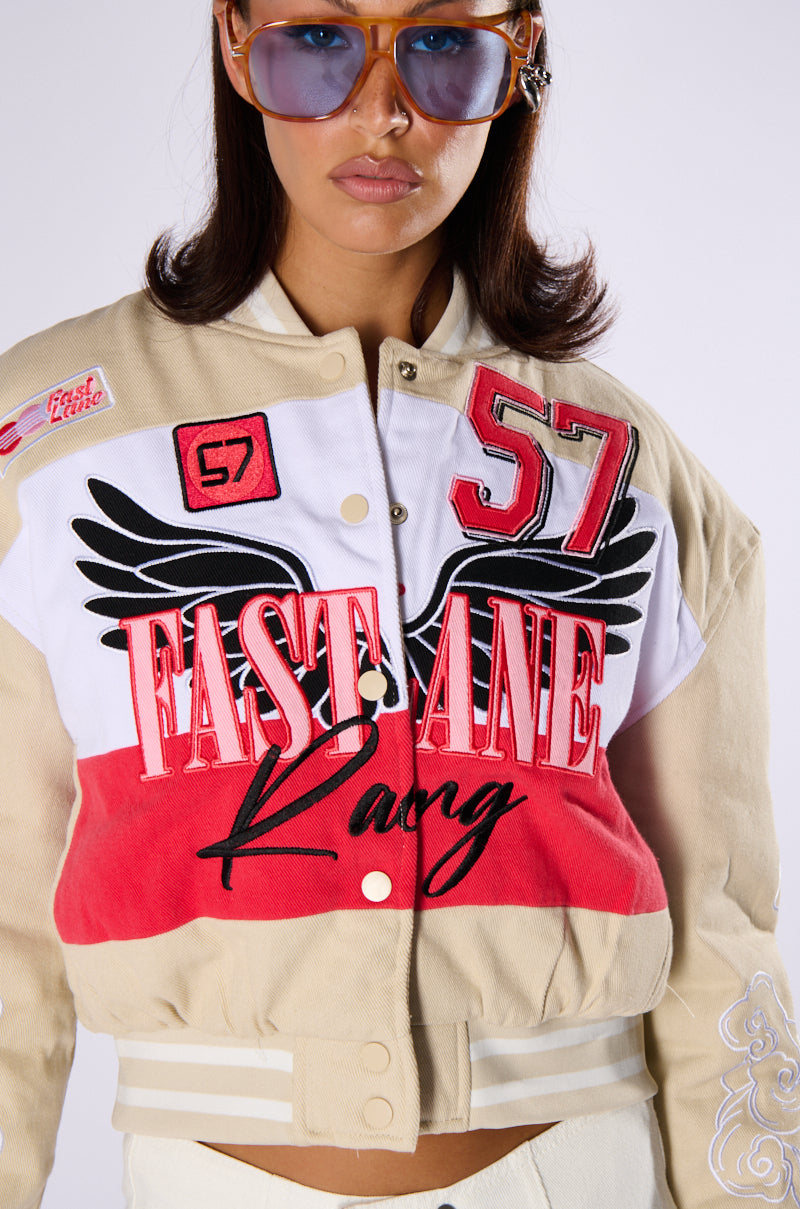 FAST LANE EMBROIDERED BOMBER