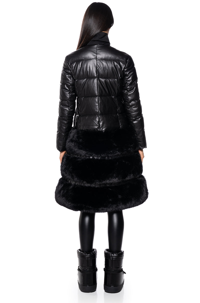 TWIRL HYBRID DRESSY TRENCH WITH FAUX FUR