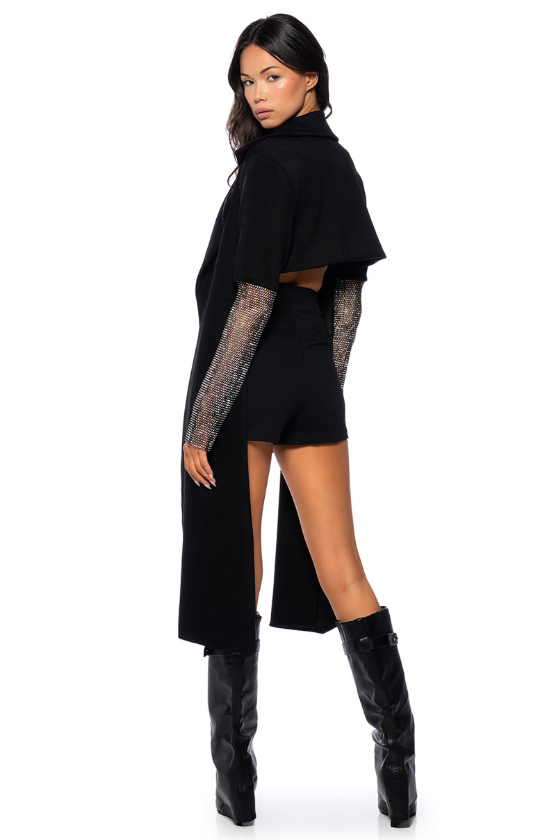 RHINESTONE MESH SLEEVE DUSTER