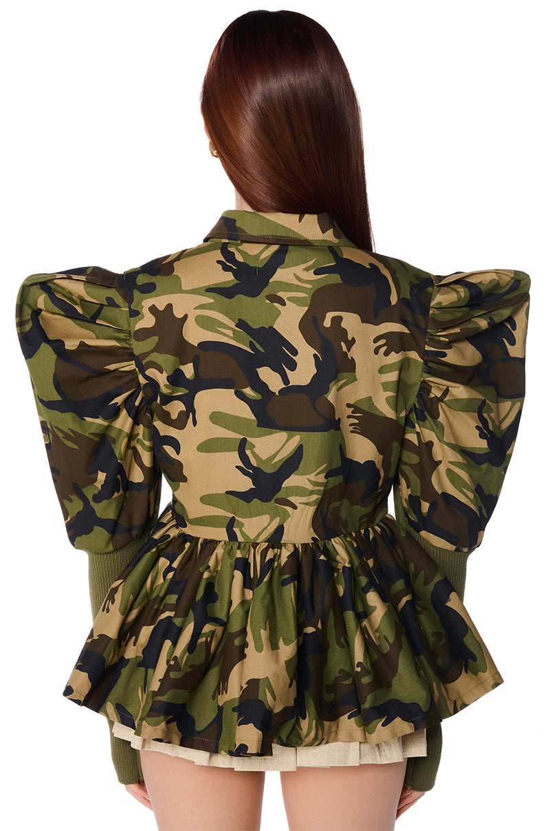 JEFFERS GREEN CAMO JACKET WITH FITTED RIB ARMS