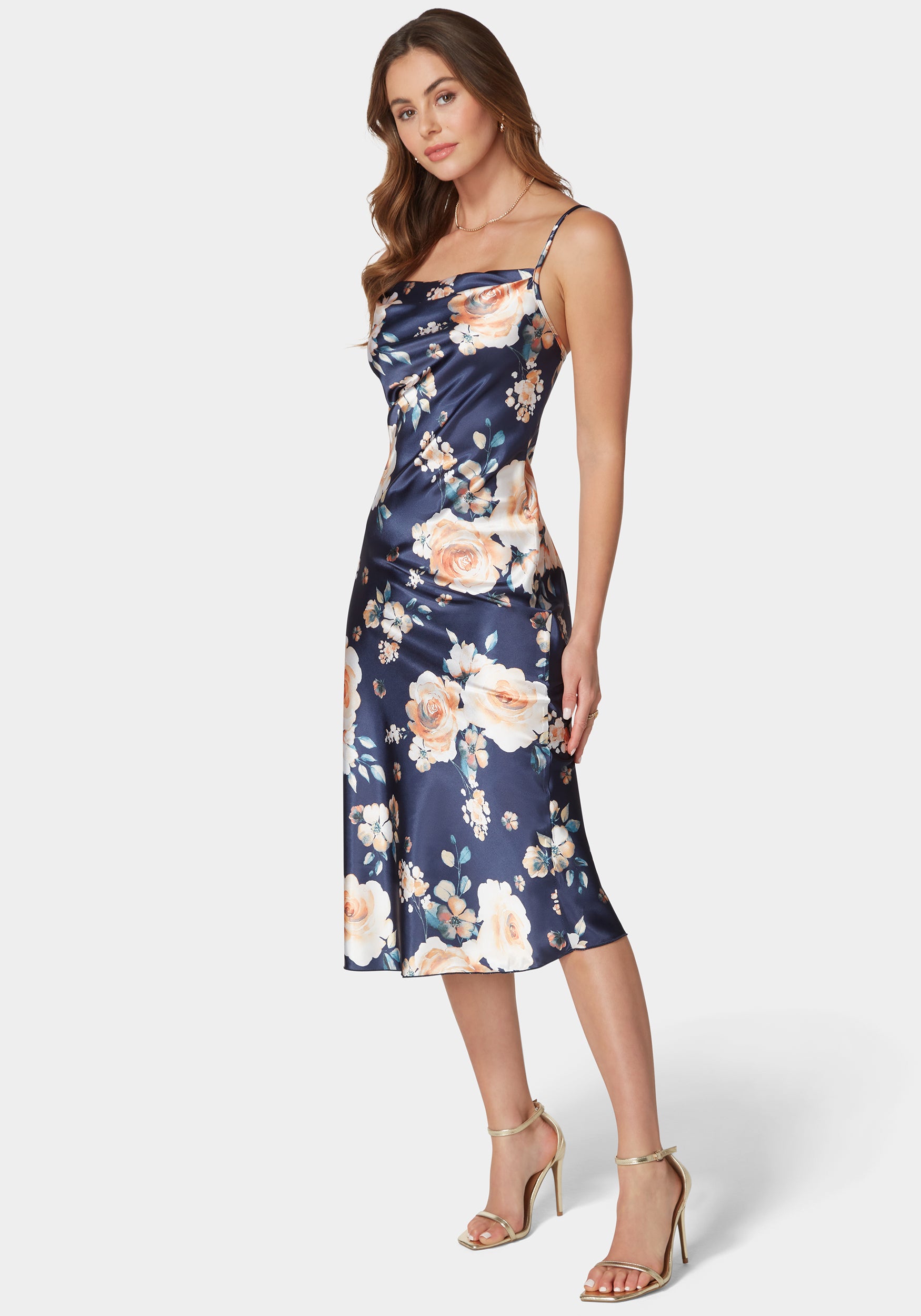 Printed Satin Slip Midi Dress