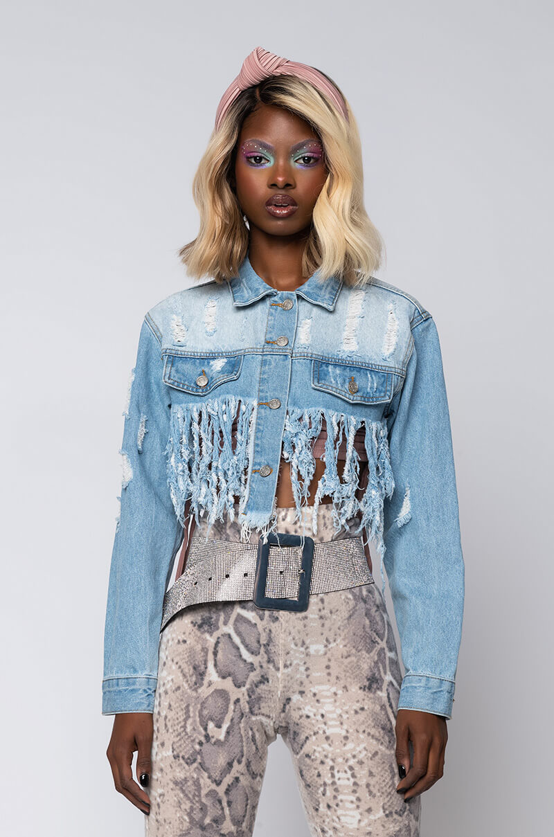 LIFE IS GOOD DISTRESSED CROP DENIM JACKET