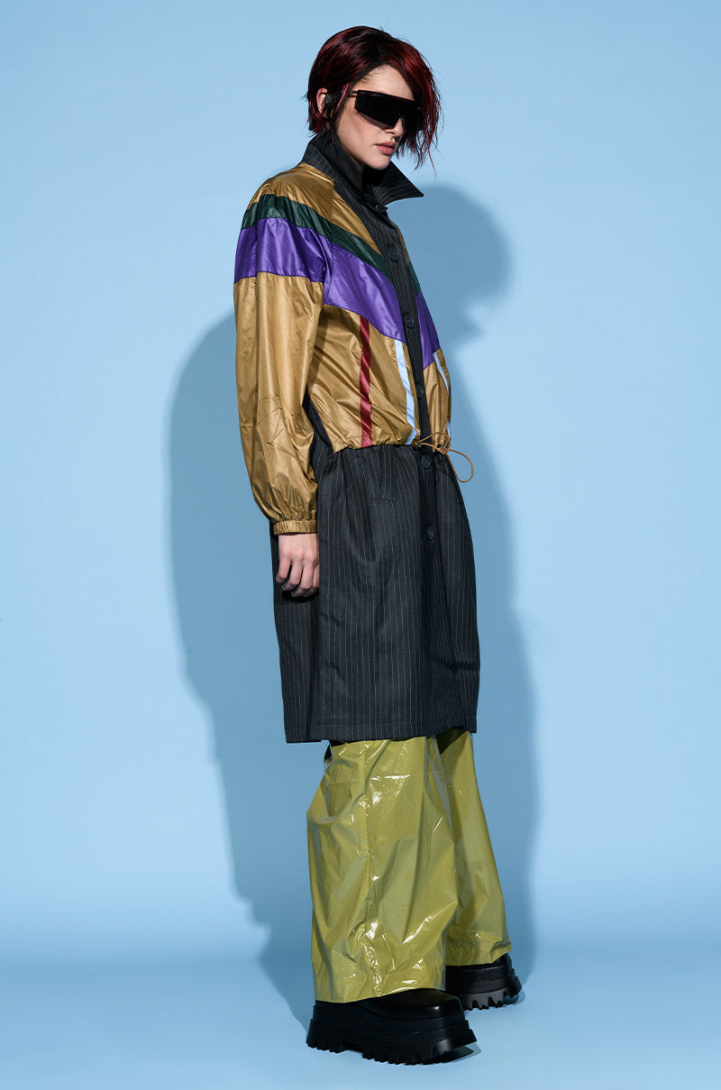 SHE A TRACK STAR NYLON BOMBER X PIN STRIPE TRENCH