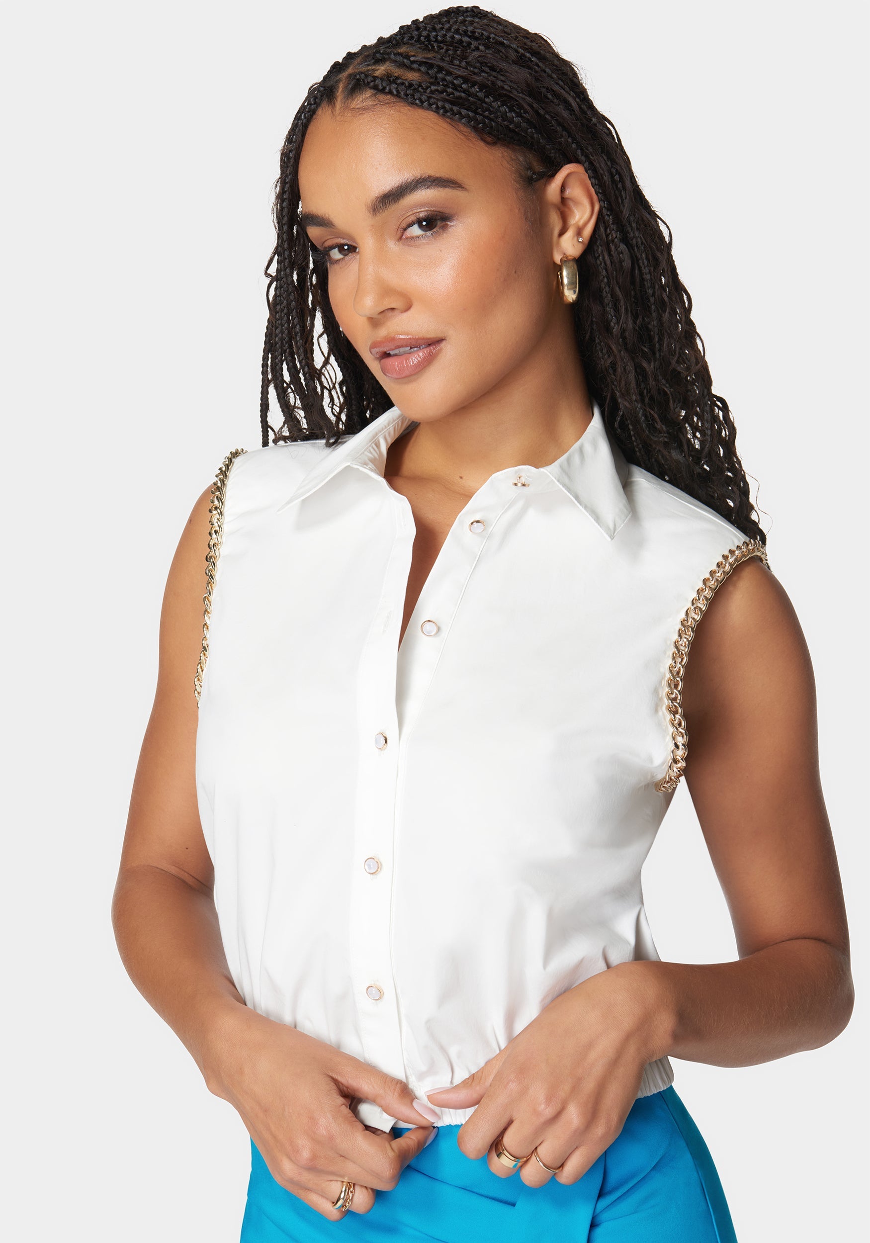 Trim Detail Sleeveless Poplin Top