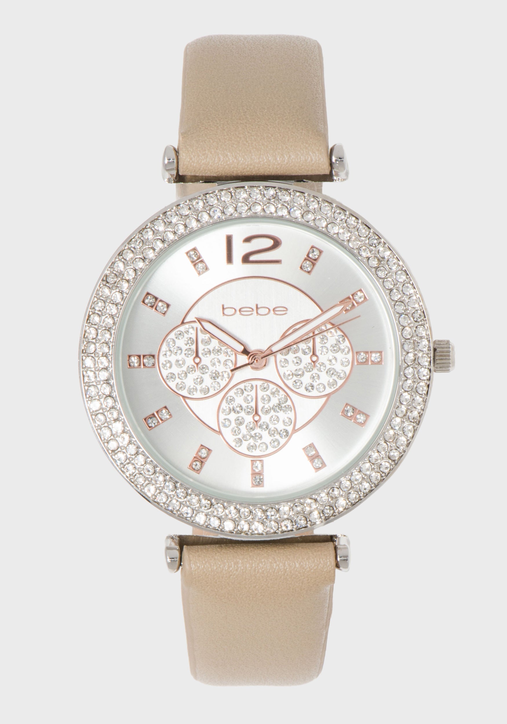 Taupe & Silver Crystal Bezel Watch