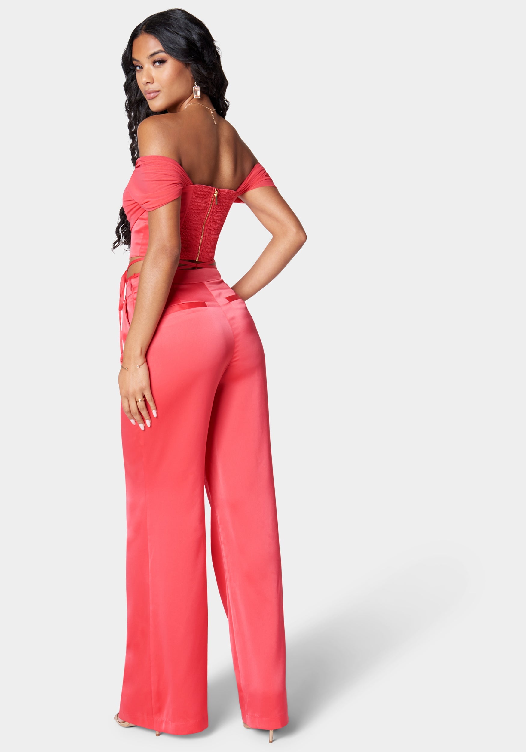 High Waist Side Tie Detail Palazzo Pant