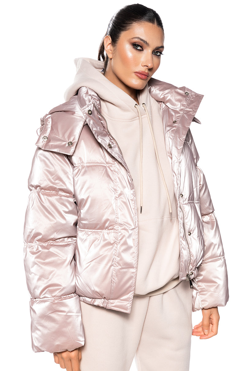 PINK METALLIC PUFFER JACKET