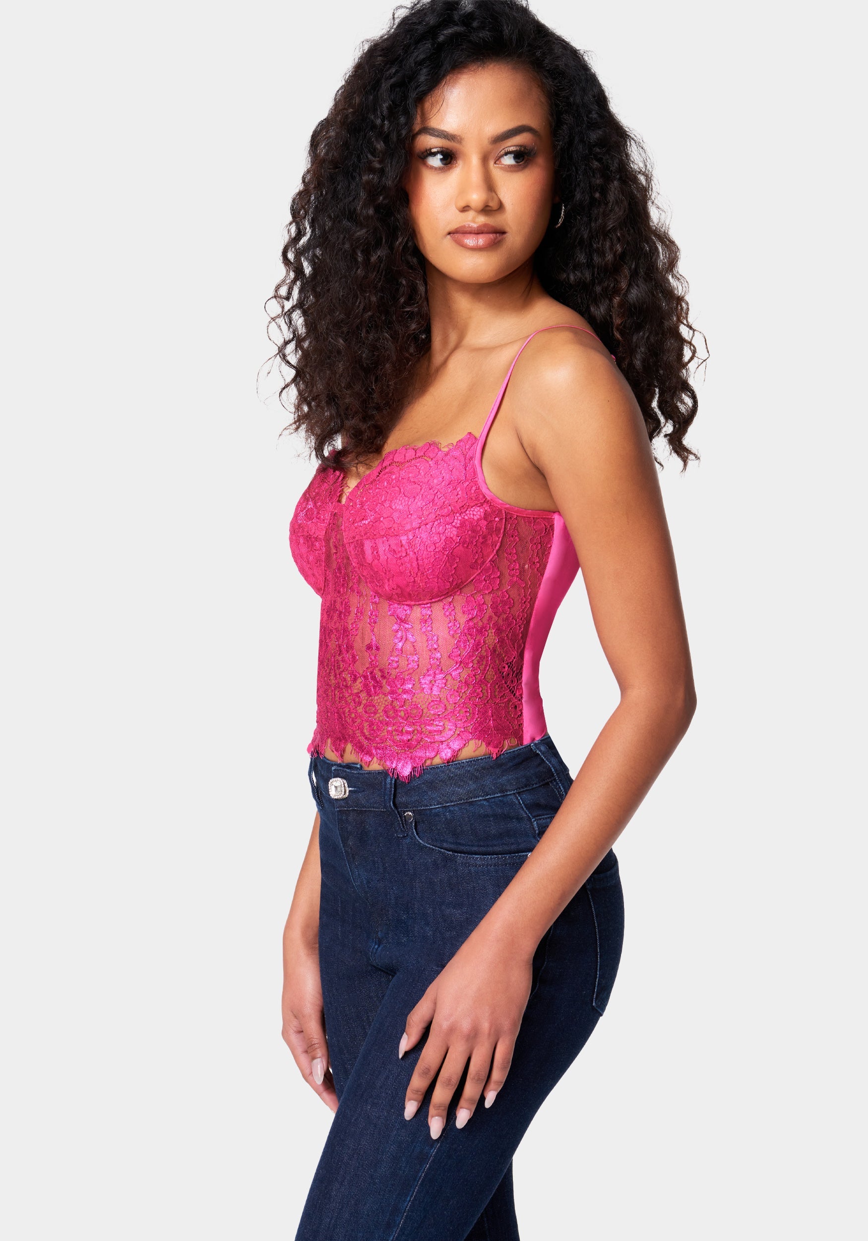 Metallic Foiled Lace Bustier Top