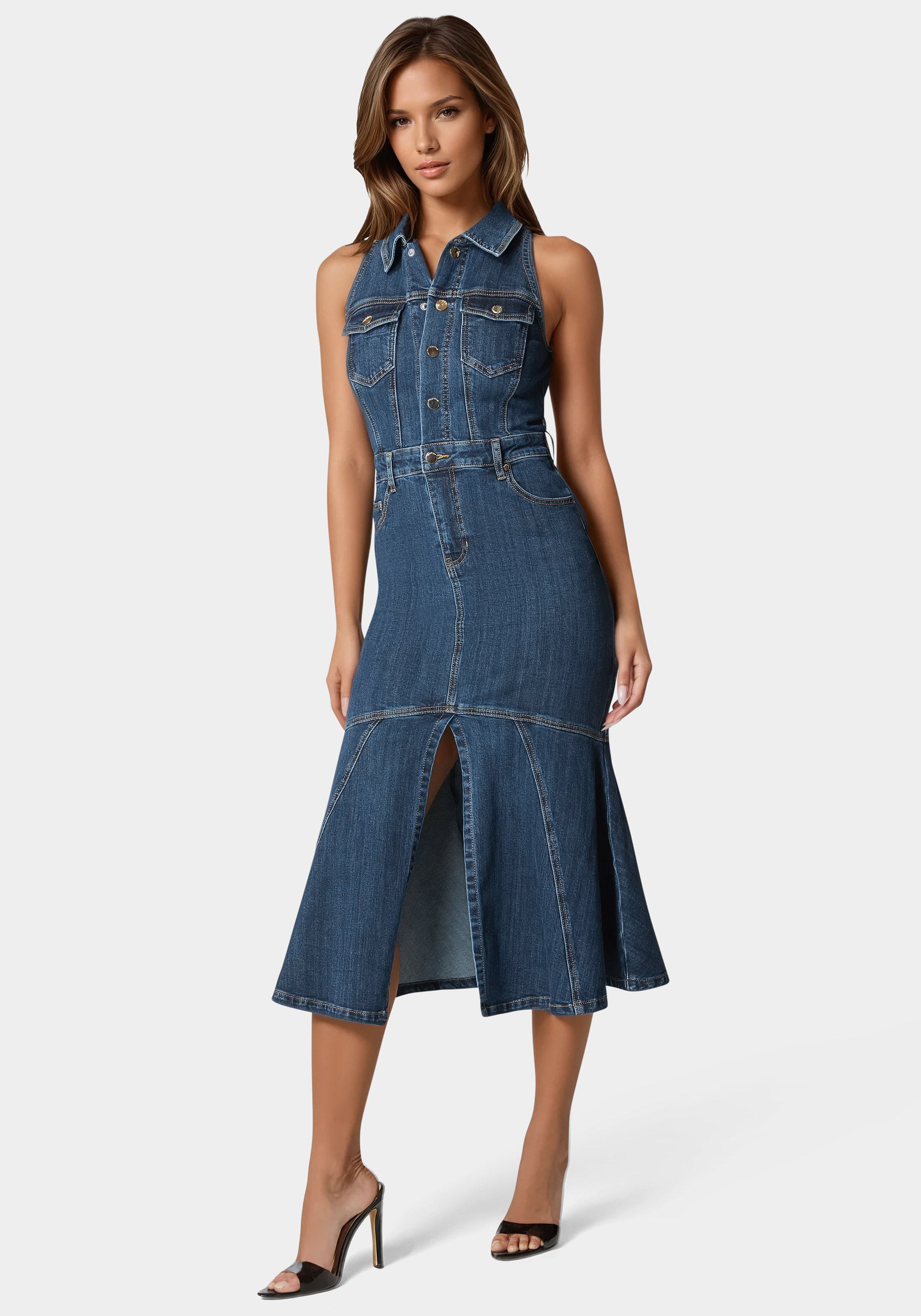 Halter Midi Denim Dress