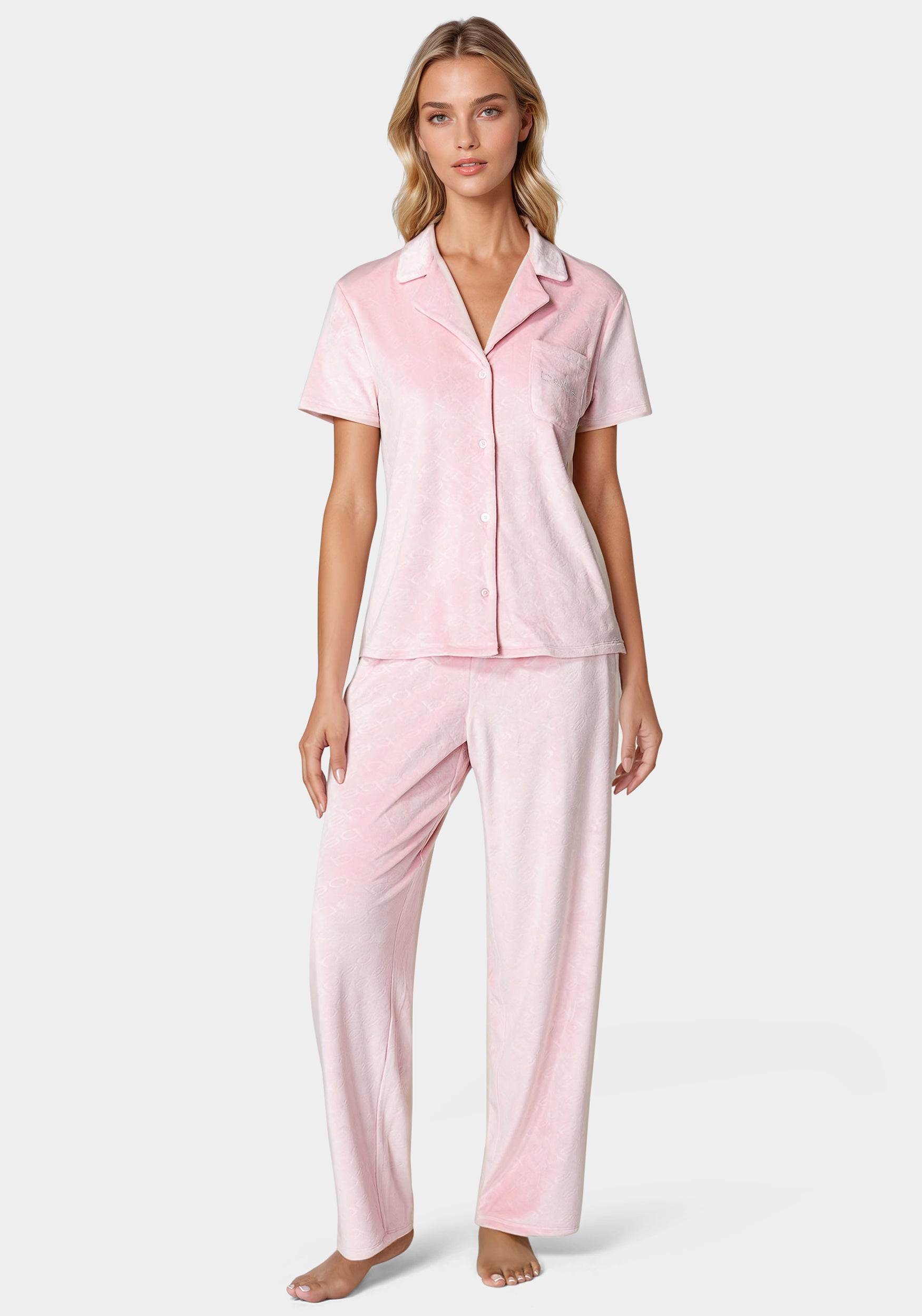 Short Sleeve Notch Collar Pant Set