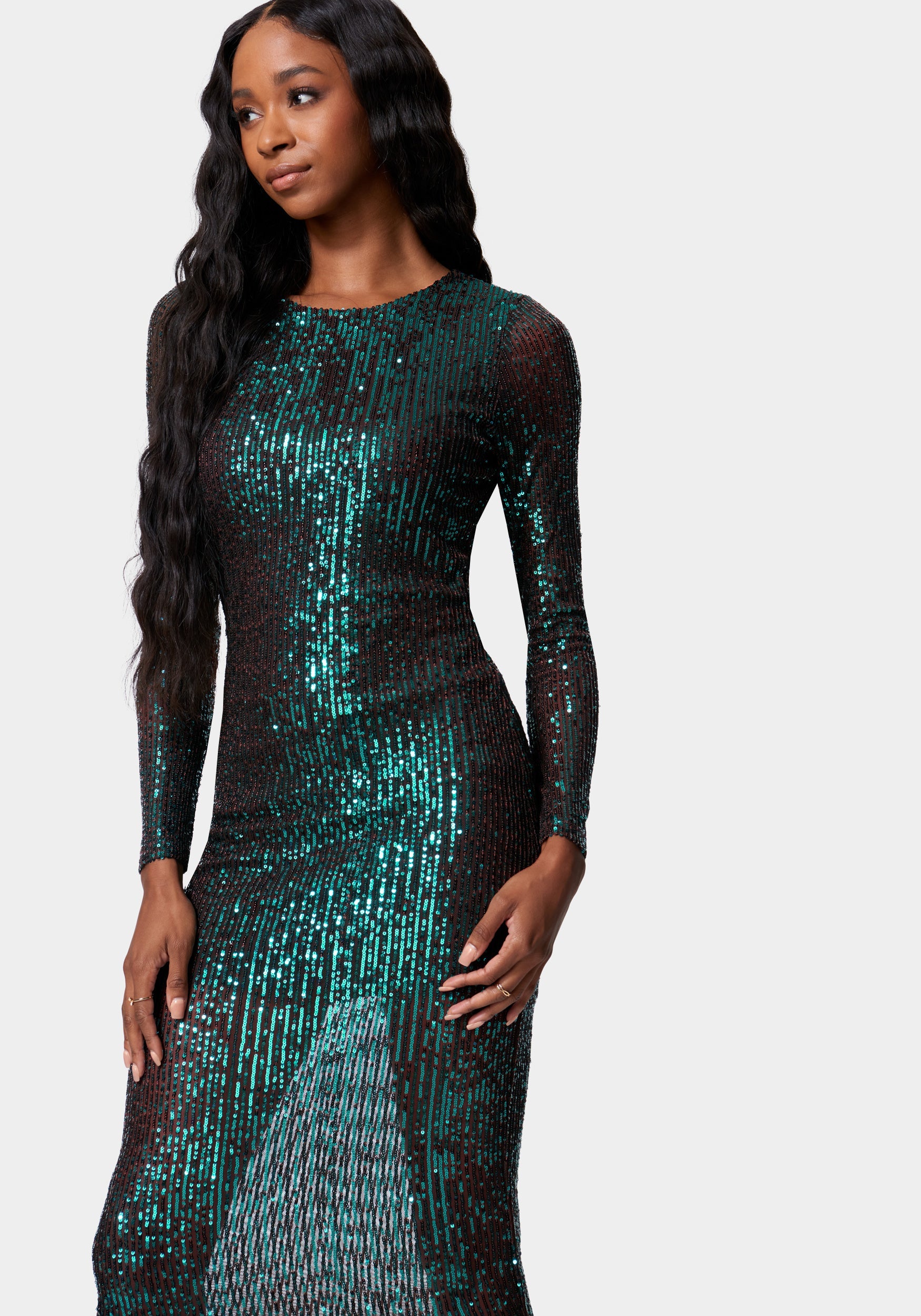 Sequin Cowl Back Midi Dress