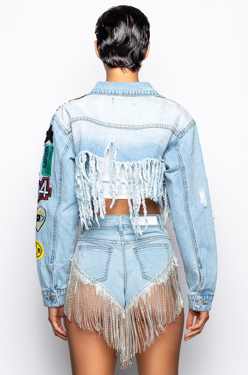 ULTRA CROP DENIM JACKET WITH PATCHES