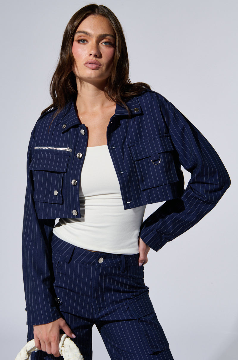 RAYE PINSTRIPE CARGO BLAZER