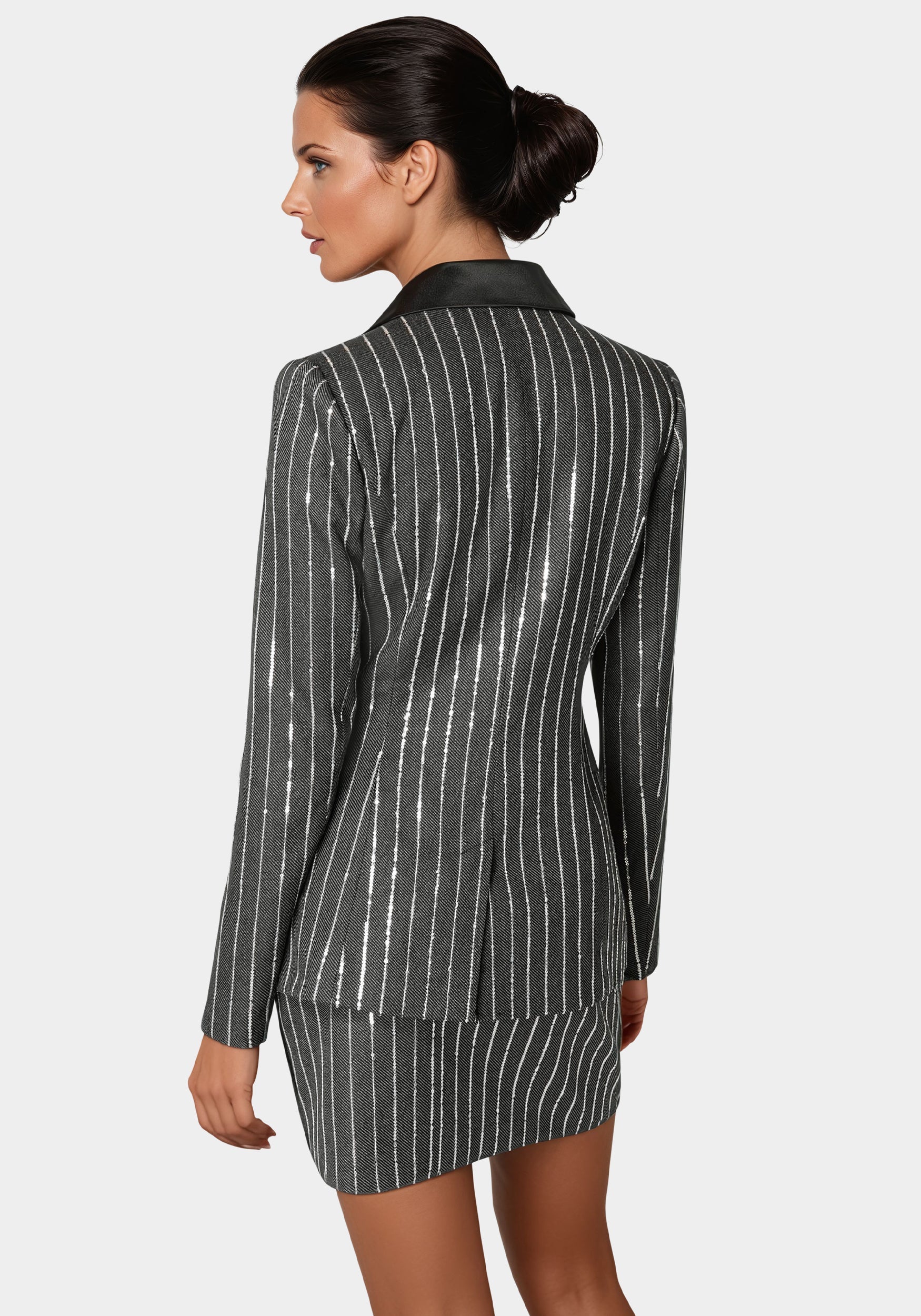 Stripe Sequins Double Breasted Blazer