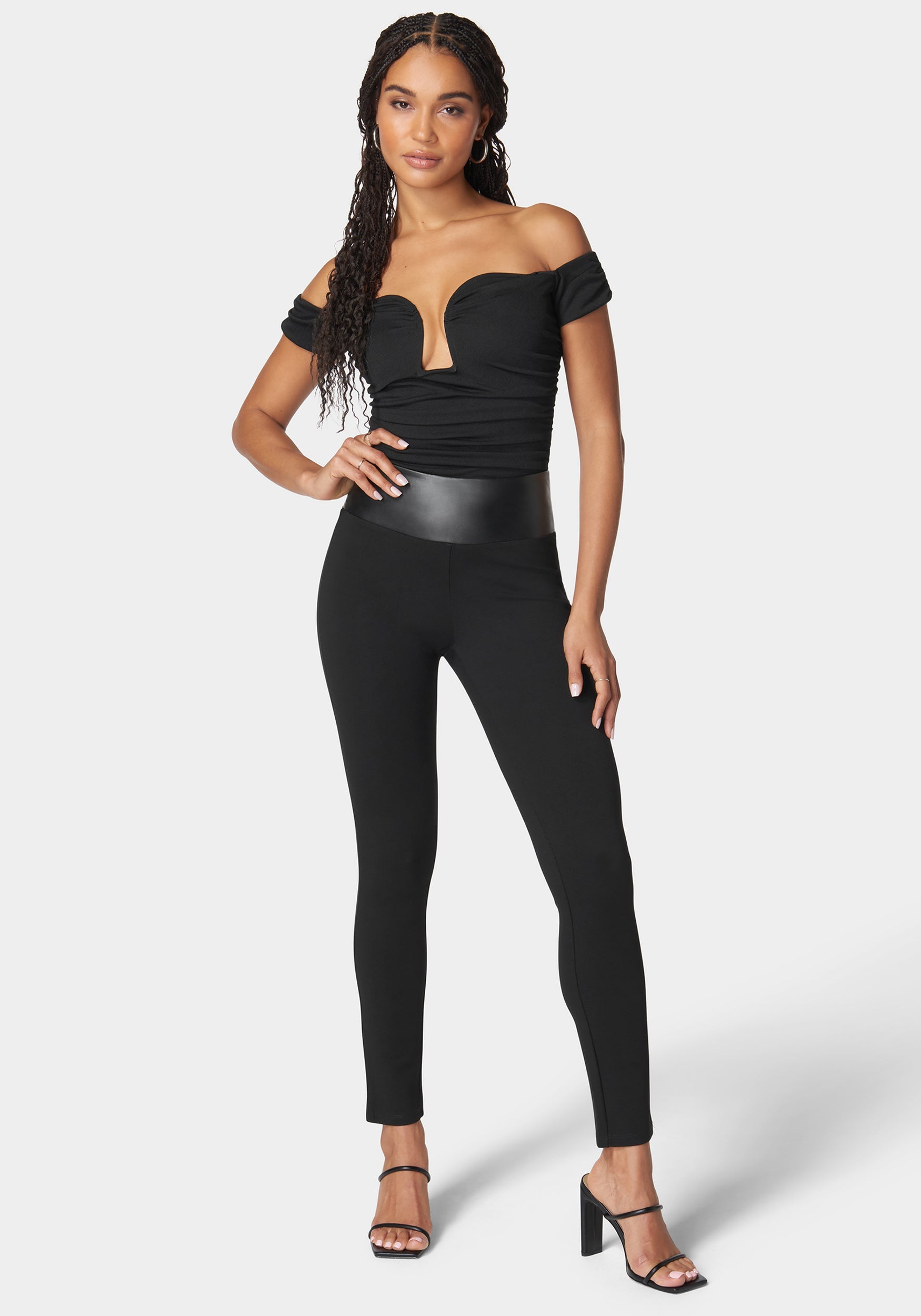 High Waisted Vegan Leather Waist Band Pdr Legging