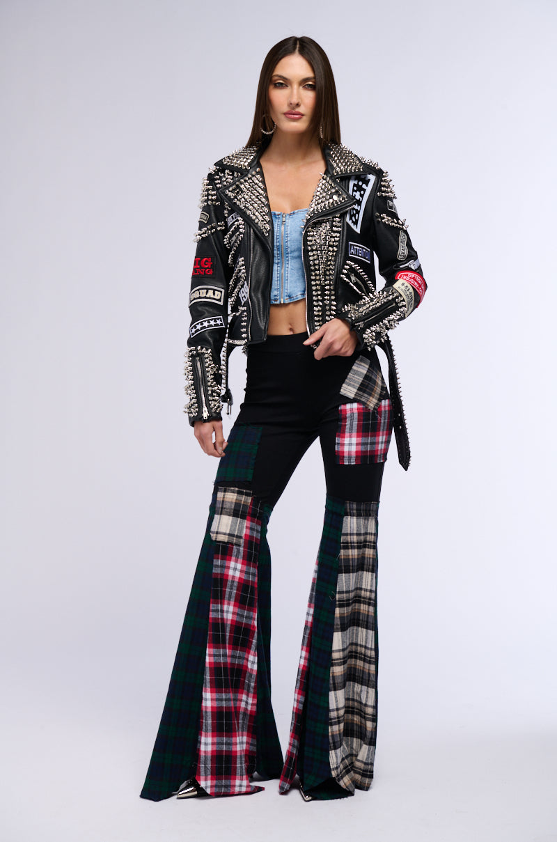 PUNK ROCK STUDDED PATCHWORK MOTO JACKET