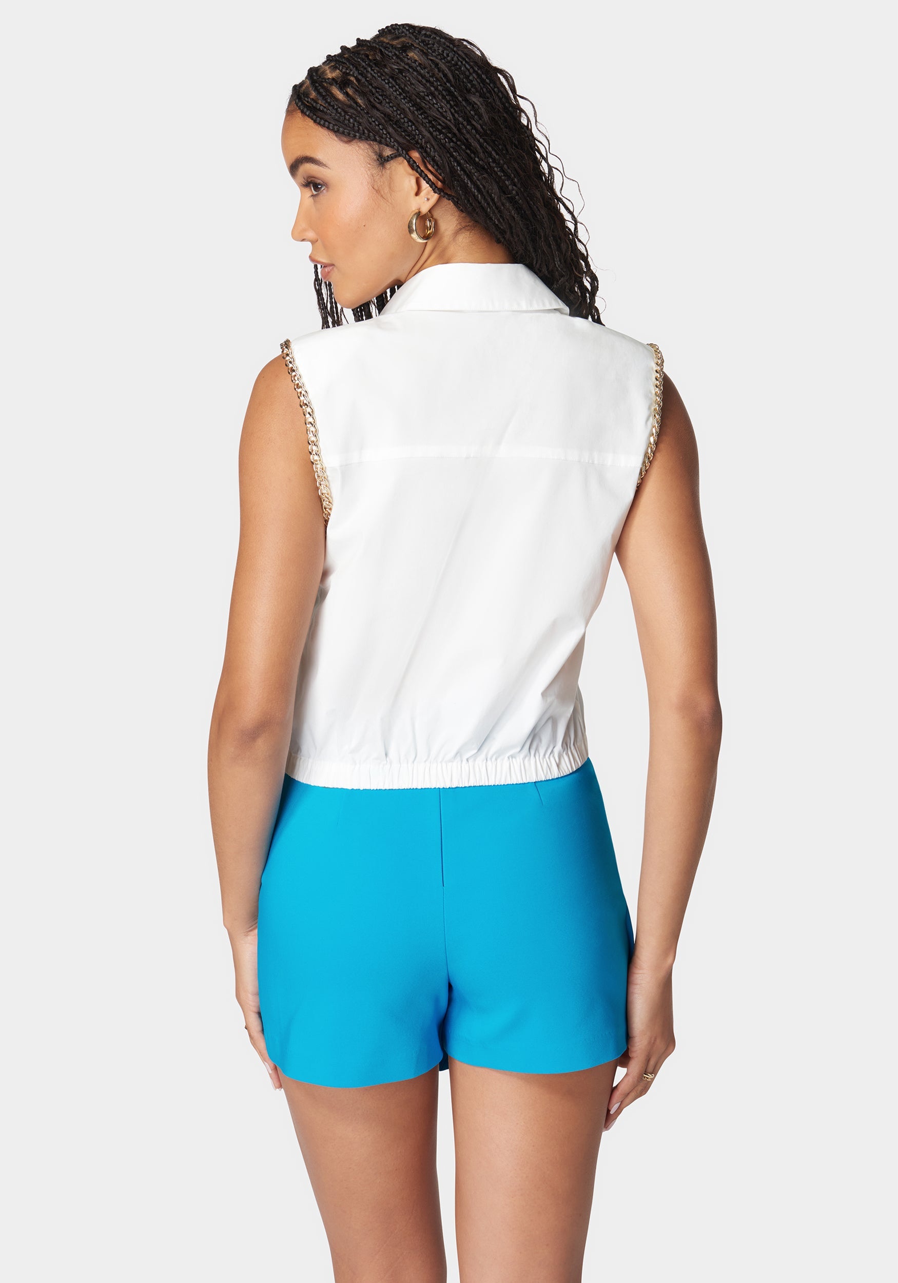 Trim Detail Sleeveless Poplin Top