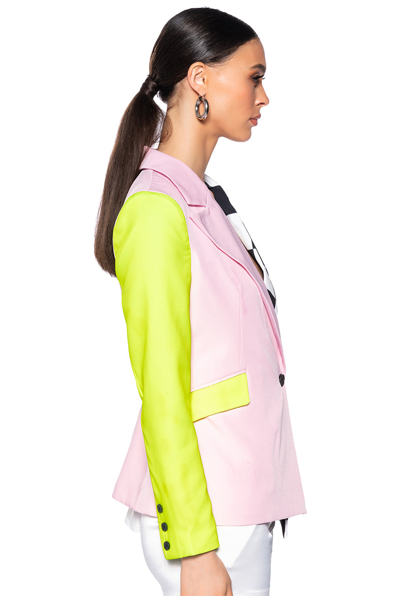 MET READY COLOR BLOCK BLAZER WITH CHECKERS