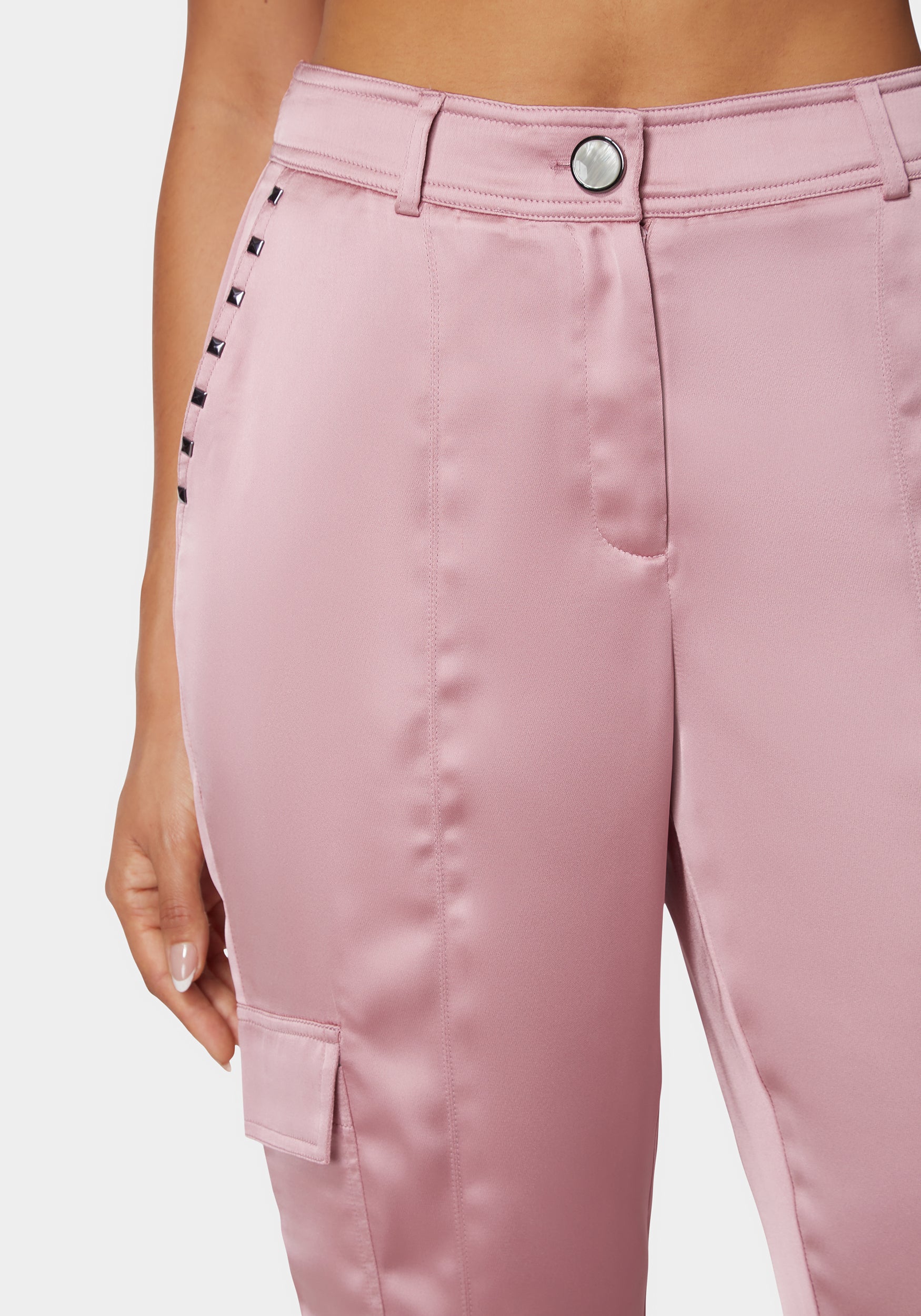 Natural Waist Stud Detail Satin Jogger Pant