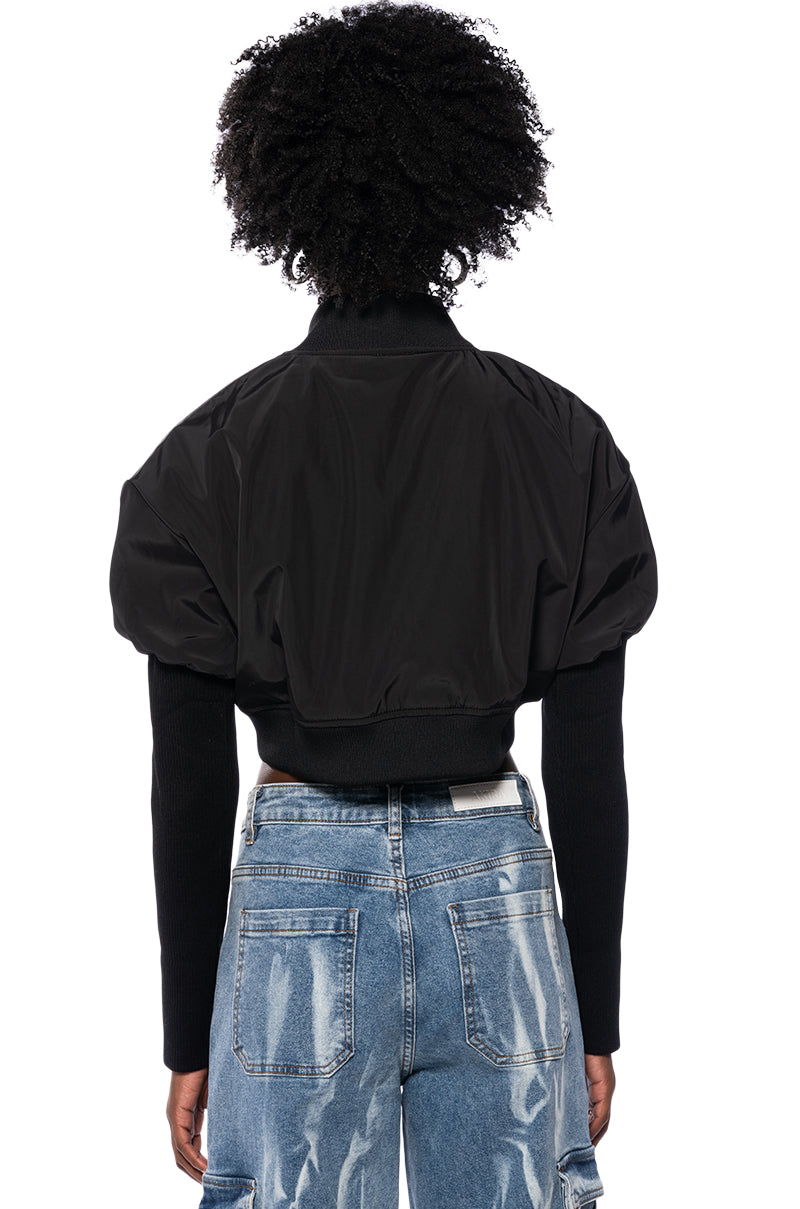 MAKE IT LOOK EASY SKINNY ARM CROPPED BOMBER