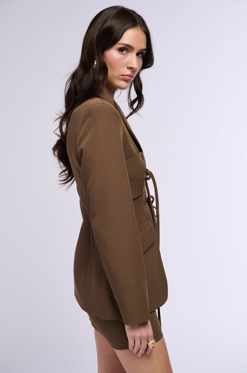 MOCHA LUV TIE FRONT BLAZER