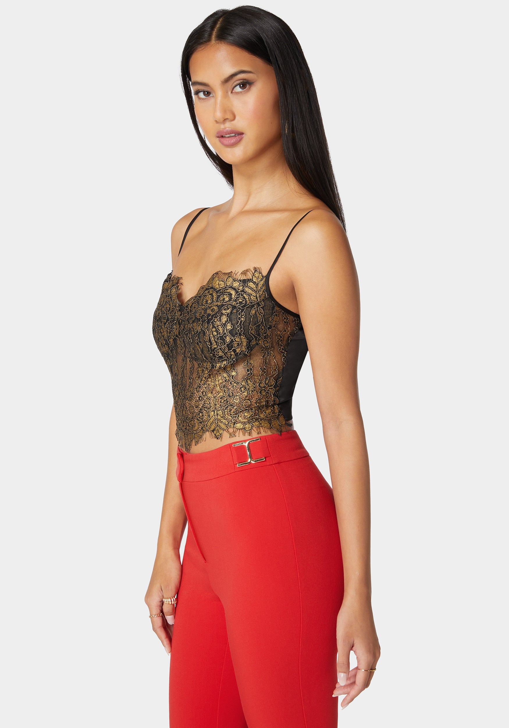 Metallic Foiled Scallop Edge Lace Corset