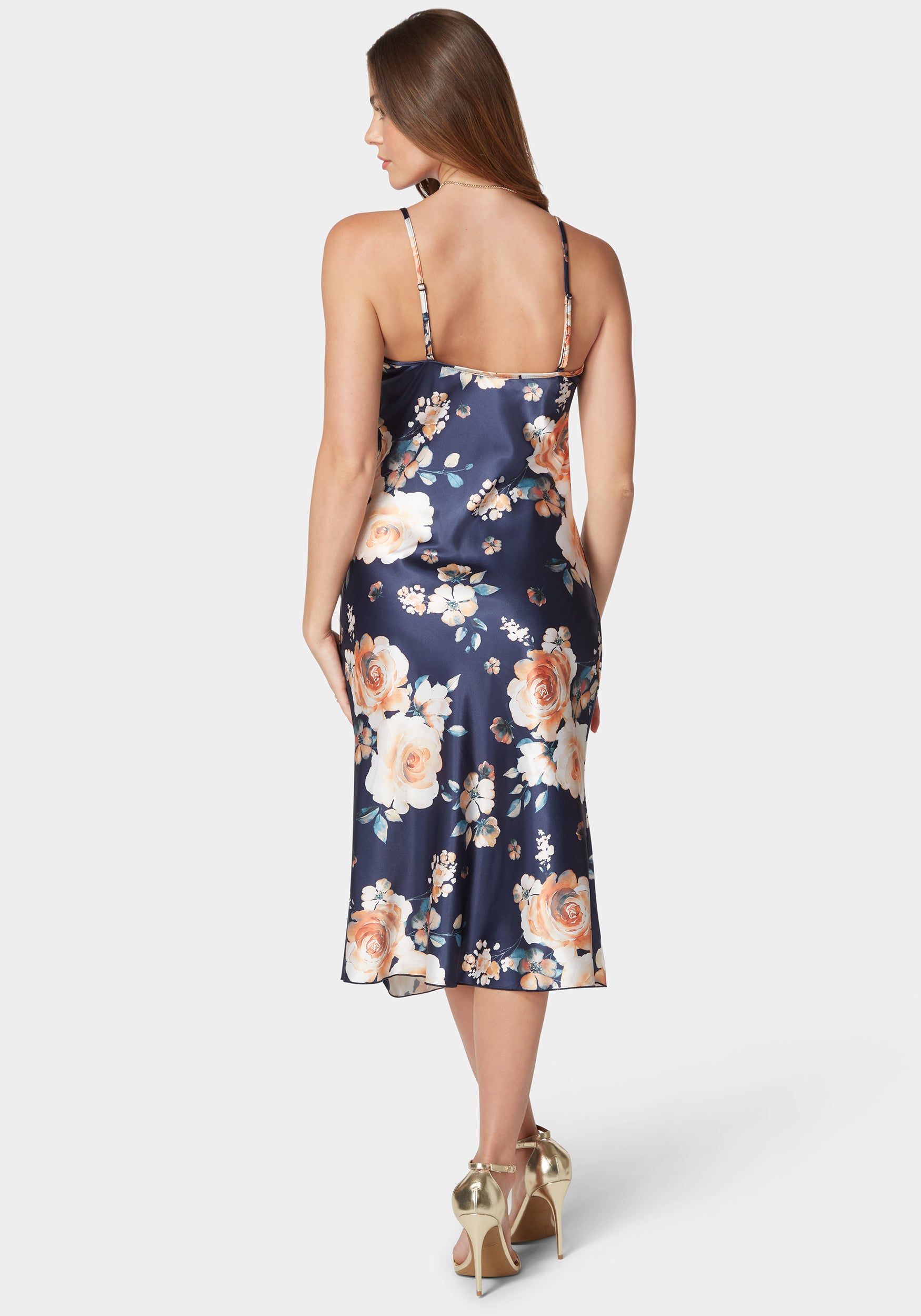 Printed Satin Slip Midi Dress