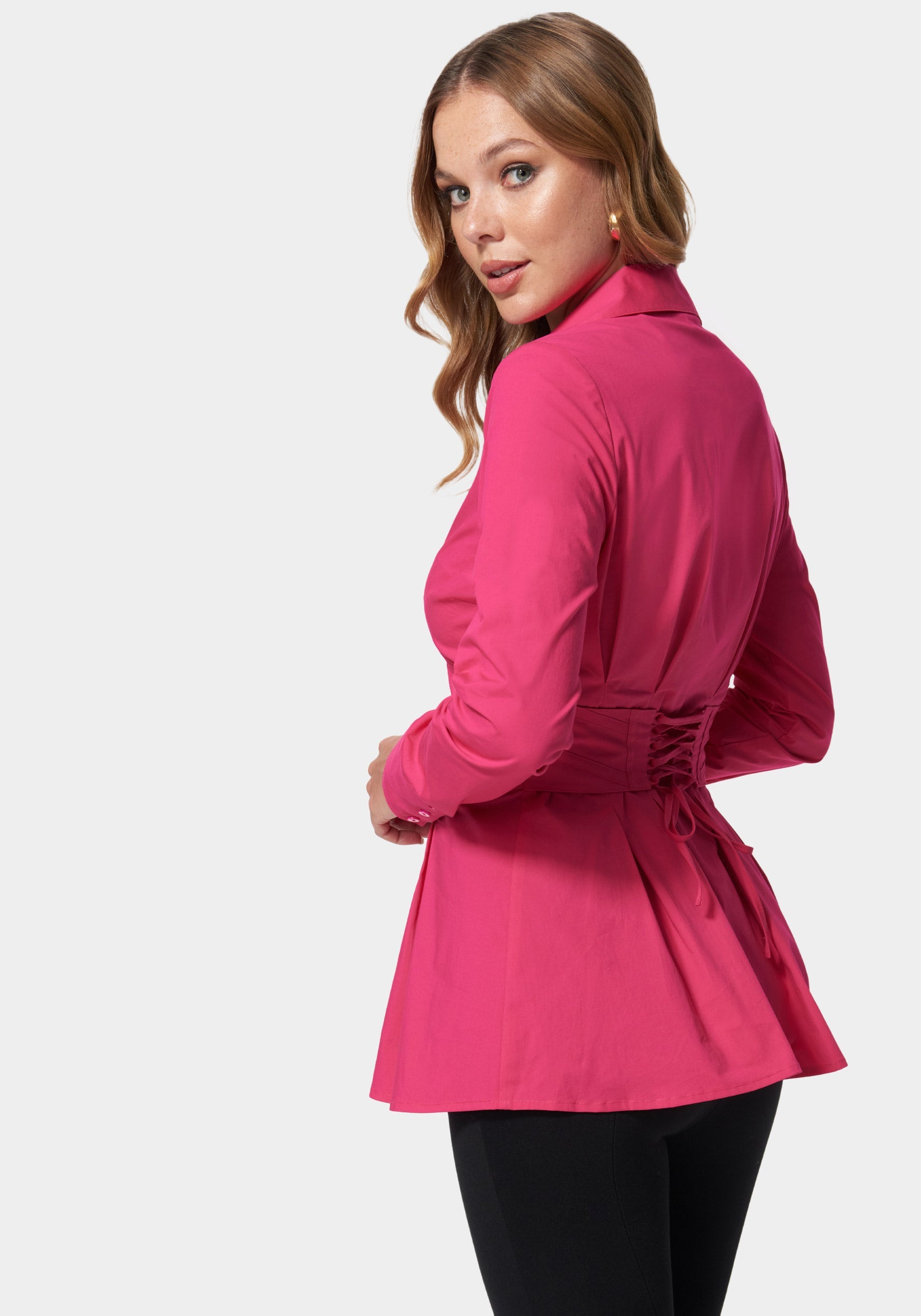 Poplin Corset Detail Long Sleeve Blouse