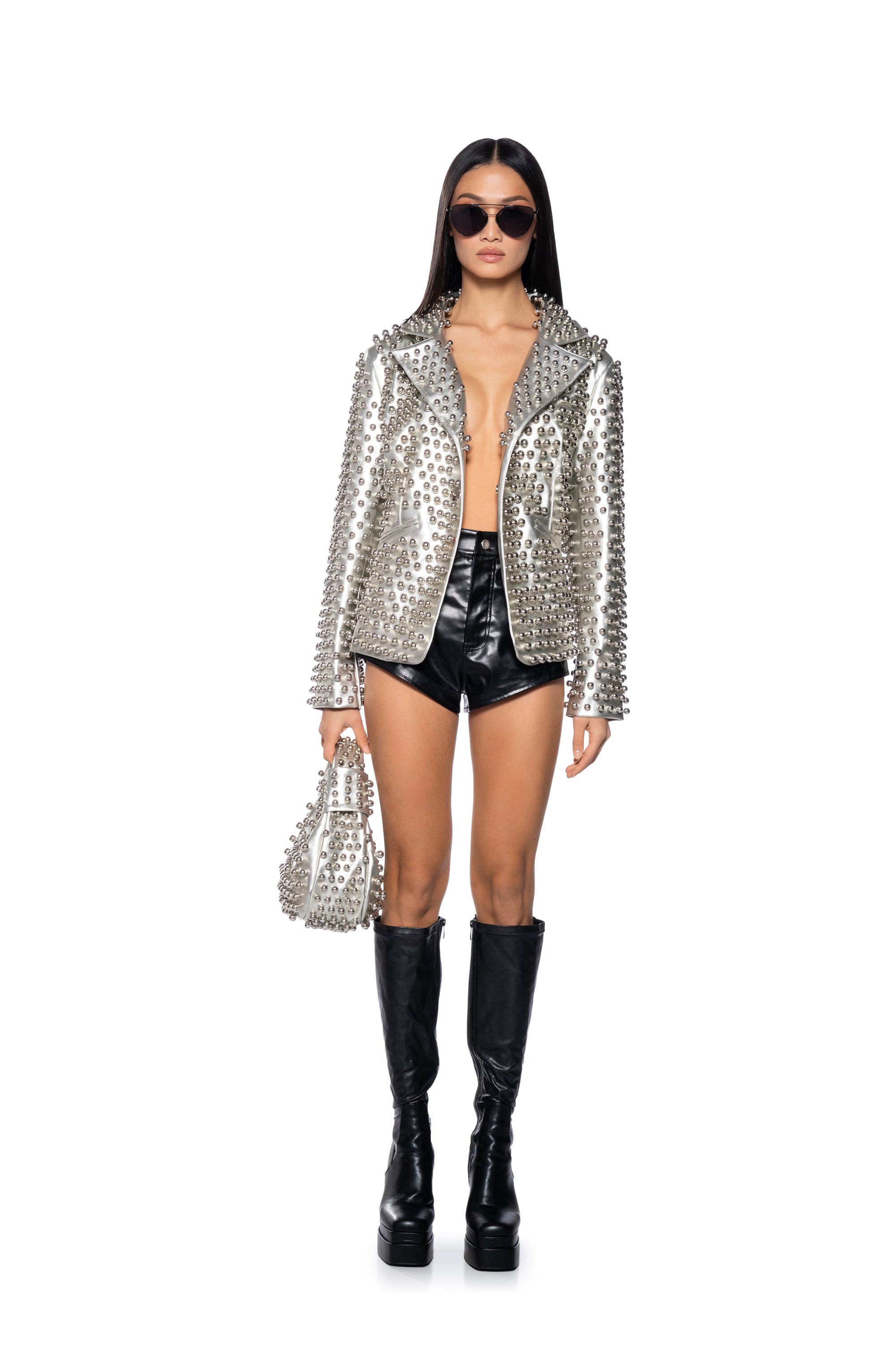 SILVER OMNI STUDDED BLAZER