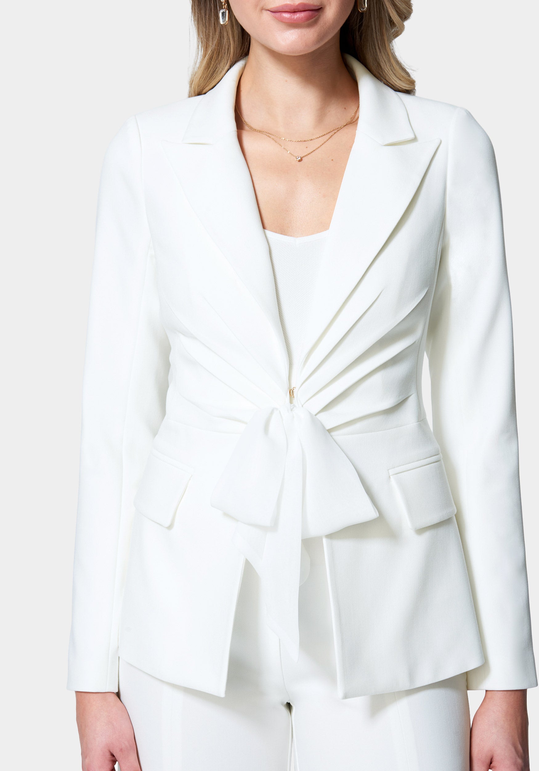 Chiffon Tie Front Tailored Woven Twill Jacket